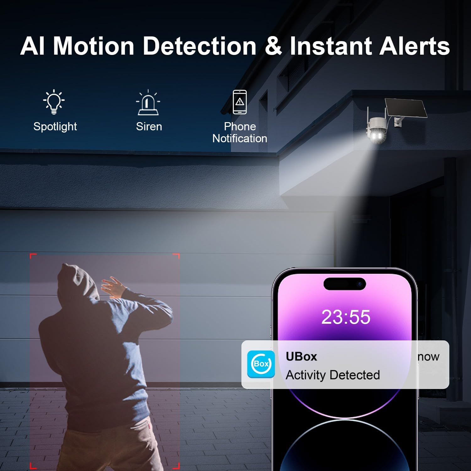 HOSAFE.COM Solar Security Cameras Wireless Outdoor, WiFi Cameras for Home Security, Outdoor Camera with 360° View, 2K Color Night Vision, AI Motion Detection, 2-Way Audio, SD/Cloud Storage (2 Pack)