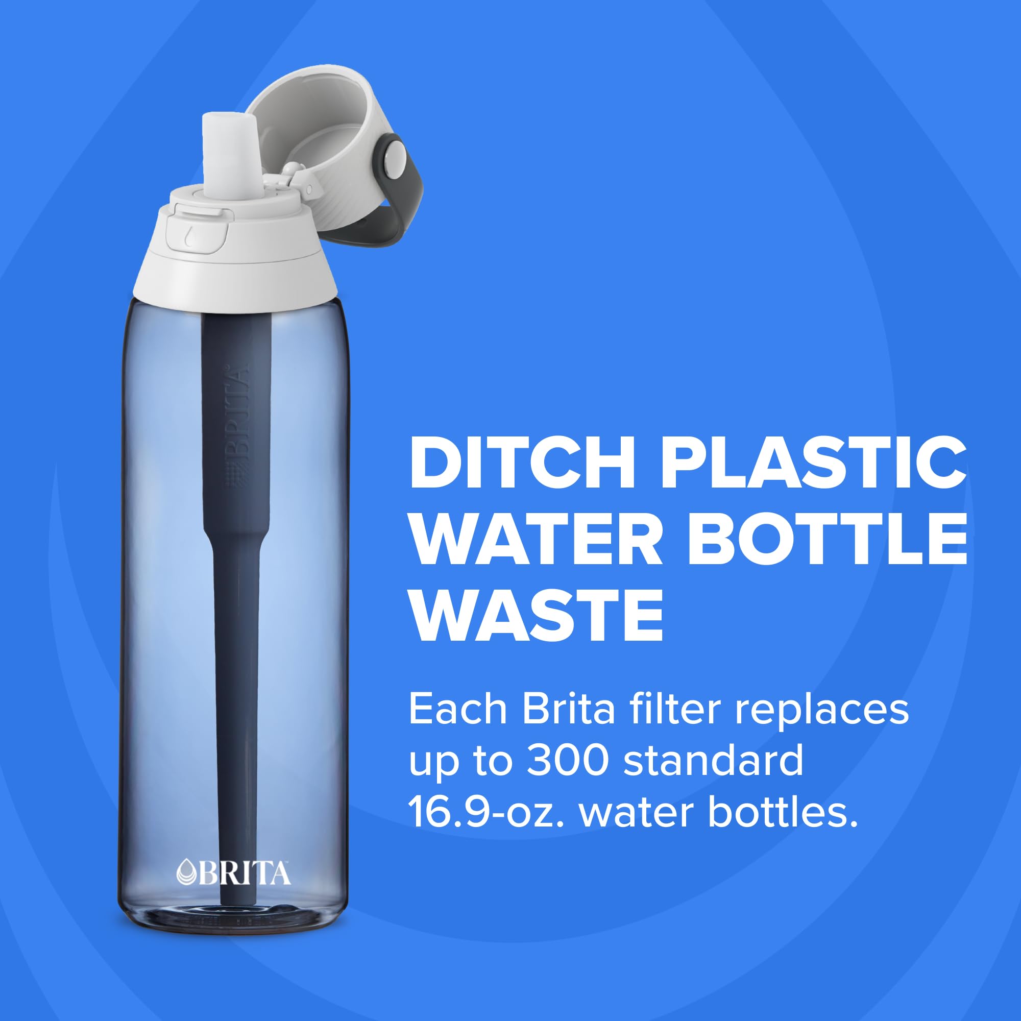 Brita Botella de agua con filtro de plástico de lado duro, sin BPA, reutilizable, reemplaza a 300 botellas de agua de plástico, el filtro dura 2 meses o 40 galones, incluye 1 filtro, color rubor, 26
