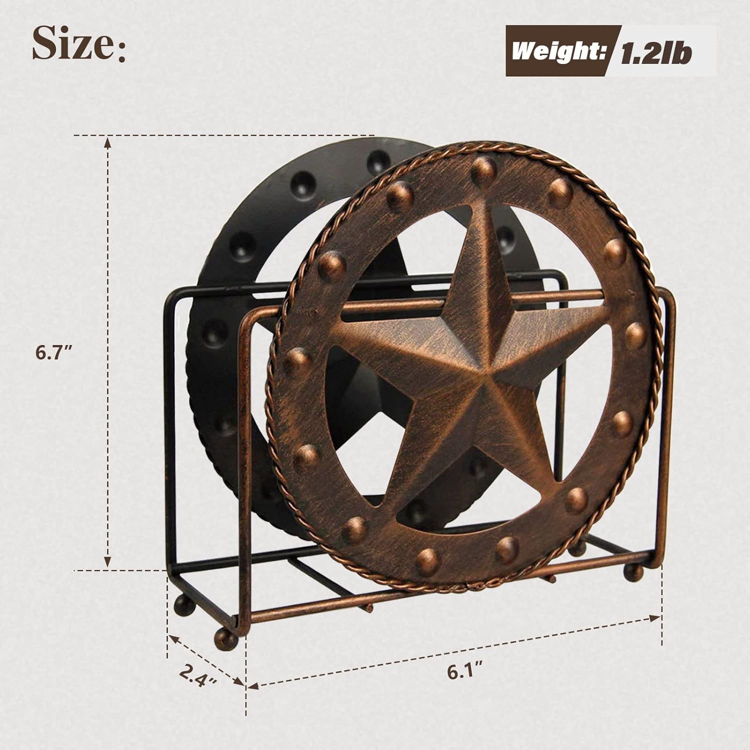 EBEI Rustic Brown Napkin Holder Stand Texas Metal Star Star Home Decor Desktop Organizer Office Storage Rack