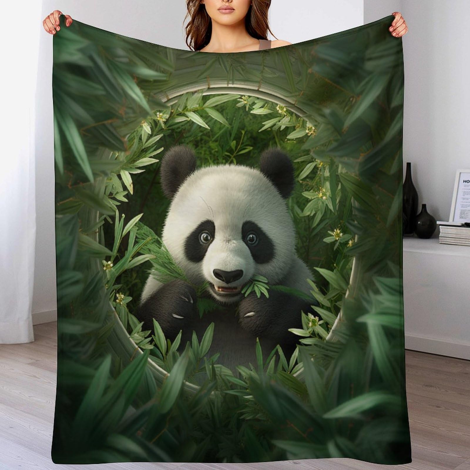 Couverture polaire panda 130x180cm douce et légère pour lit et canapé