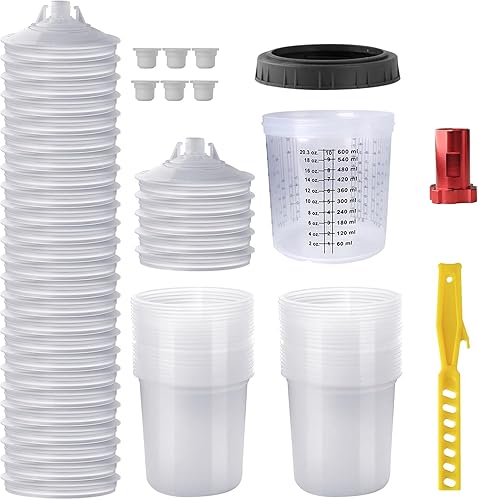 Miniatura 9 de Kit de Tazas Mezcladoras de Pintura Desechables, Kit de Tazas Mezcladoras para Pistola Pulverizadora de Pintura HVLP de 20 Onzas (600ml) con Sistema