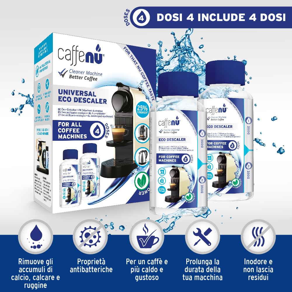 Caffenu | Decalcificante liquido per macchine da caffè 400 ml Eco | Decalcificante liquido per kit da barista | universale compatibile con Nespresso, Delonghi, Lavazza | 4 dosi