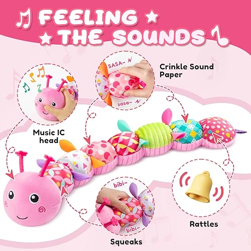Miniatura 3 de Juguetes para bebés de 0 a 6 a 12 meses, animales de peluche musicales para bebés, juguetes de actividad con arrugado multisensorial, sonajeros,