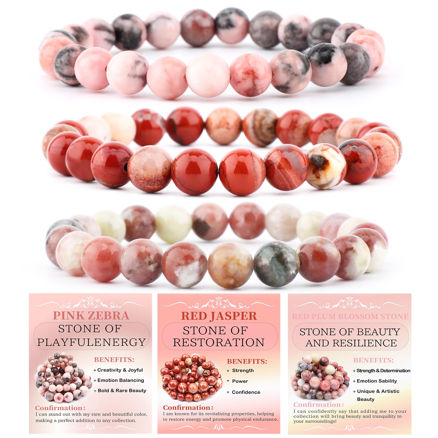NCB 3-Piece Natural Crystal Gemstone Stretch Bracelets | Handmade Reiki Energy Healing Jewelry for Meditation, Yoga, Unisex - main product image