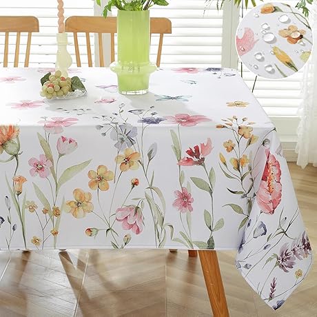 SASTYBALE Spring Summer Floral Tablecloth for Rectangle Tables