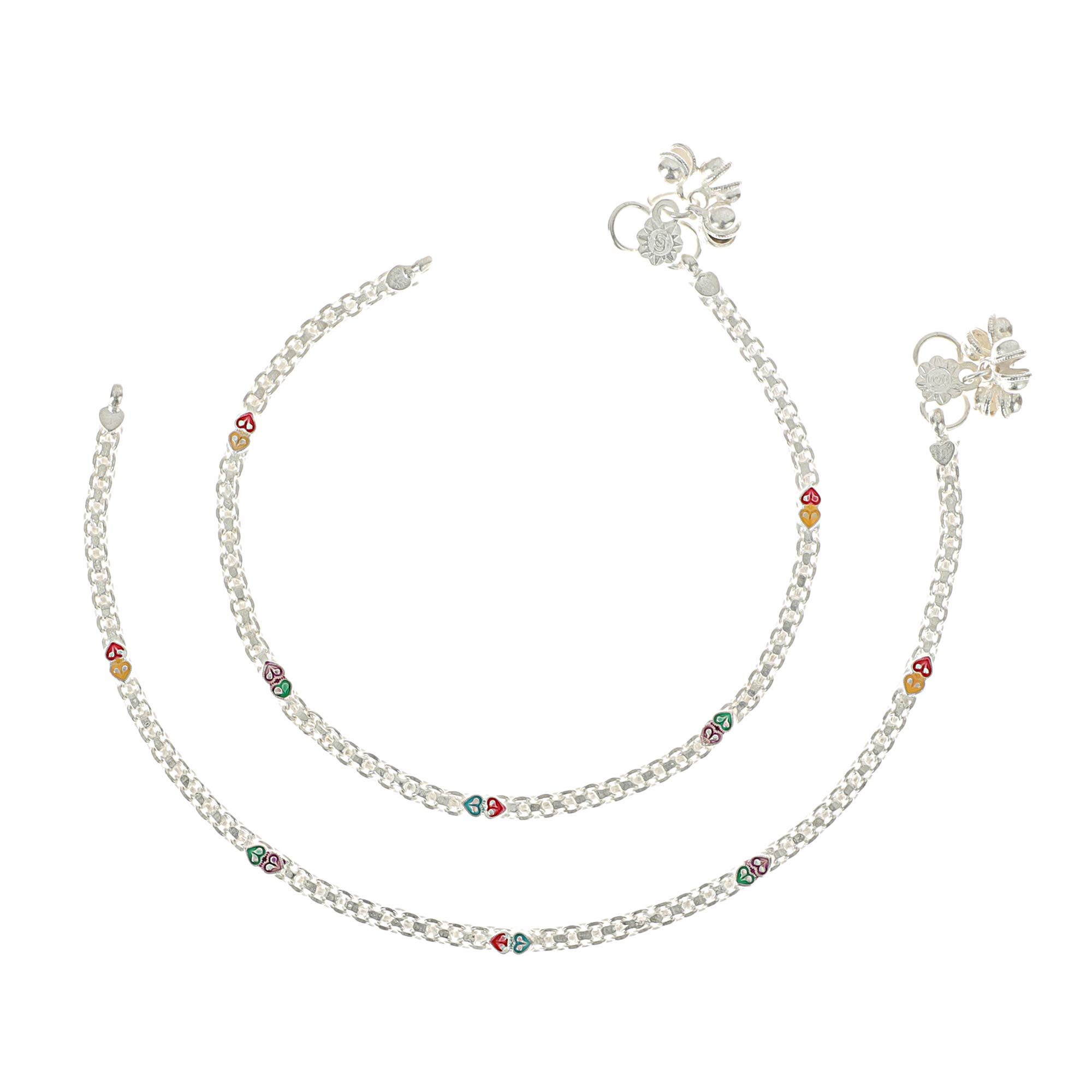 Shashi Ornaments Indian Classical White Metal Anklets Payal Pair for Women Girls Fancy Collection with Silver Plating Attached Ghungroo Fashion Designer Barefoot Foot Jewellery.