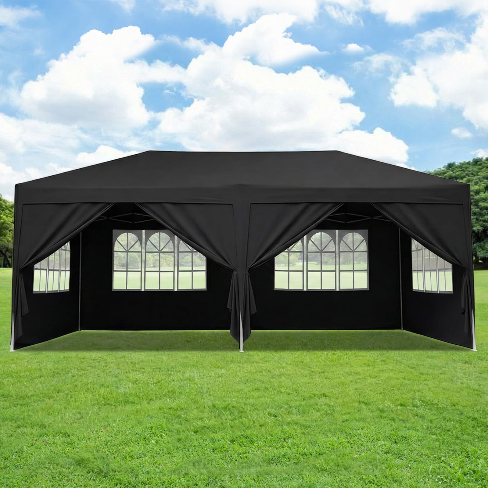 Garden Party Rapid Tent 6 x 3m Marquee, Water Resistant Awning Canopy Heavy Duty Pop Up Gazebo with Sides and Carry Bag (Black)