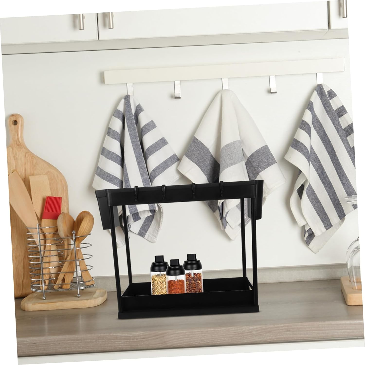 2tier under Sink Storage Organizer Telescopic Spice Holder for Kitchen and Bathroom Design Hollow Drainage for Condiment Storage and Home Organization