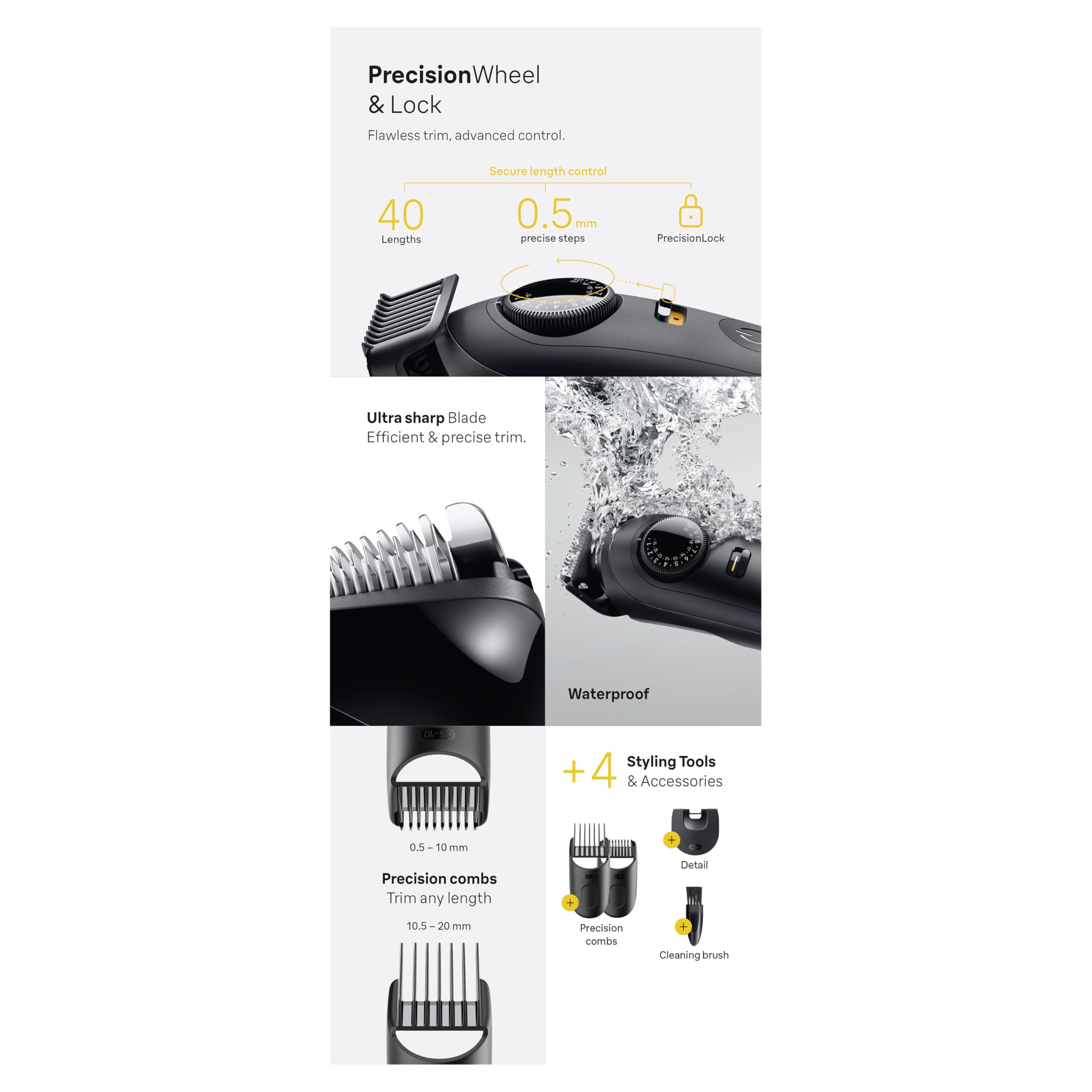 Braun - Cortador de barba serie 5, + 4 herramientas para crear su estilo, hoja ultrafina, 120 min de autonomía, 40 longitudes, impermeable, rueda de precisión y bloqueo, BT5520, negro
