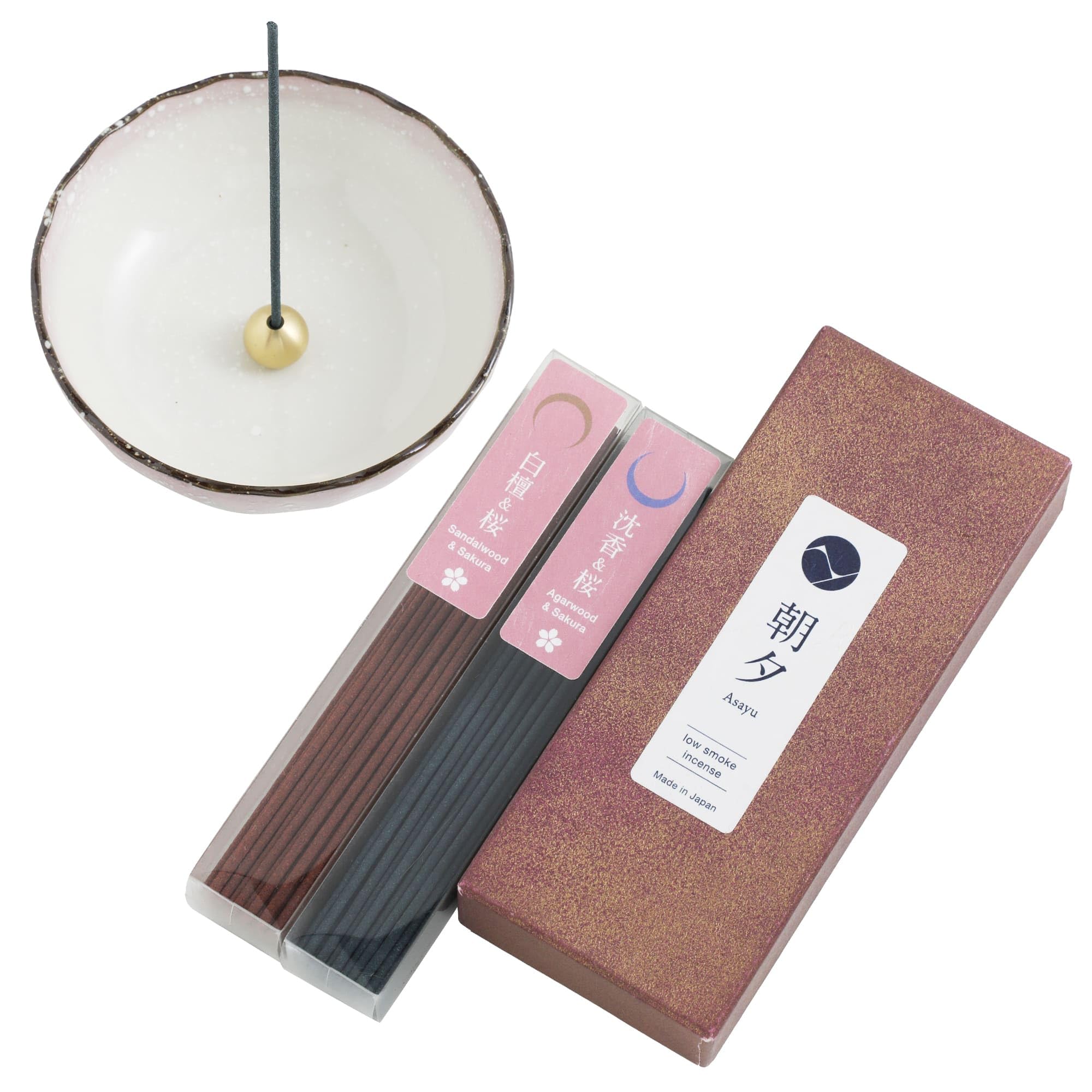 Asayu Japan Low Smoke Incense Gift Set including Incense Holder and Brass Stand - Image 3