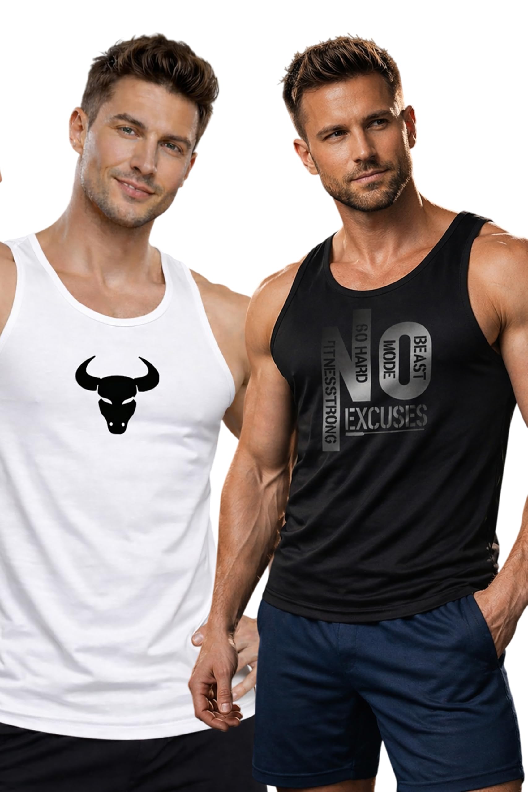 Polyester Letter Printed Vest for Men - Pack of 2 - Black & White | Round Neck | Sleeveless | Regular Fit | Summer & Gym Wear Tank Top for Men-image-31