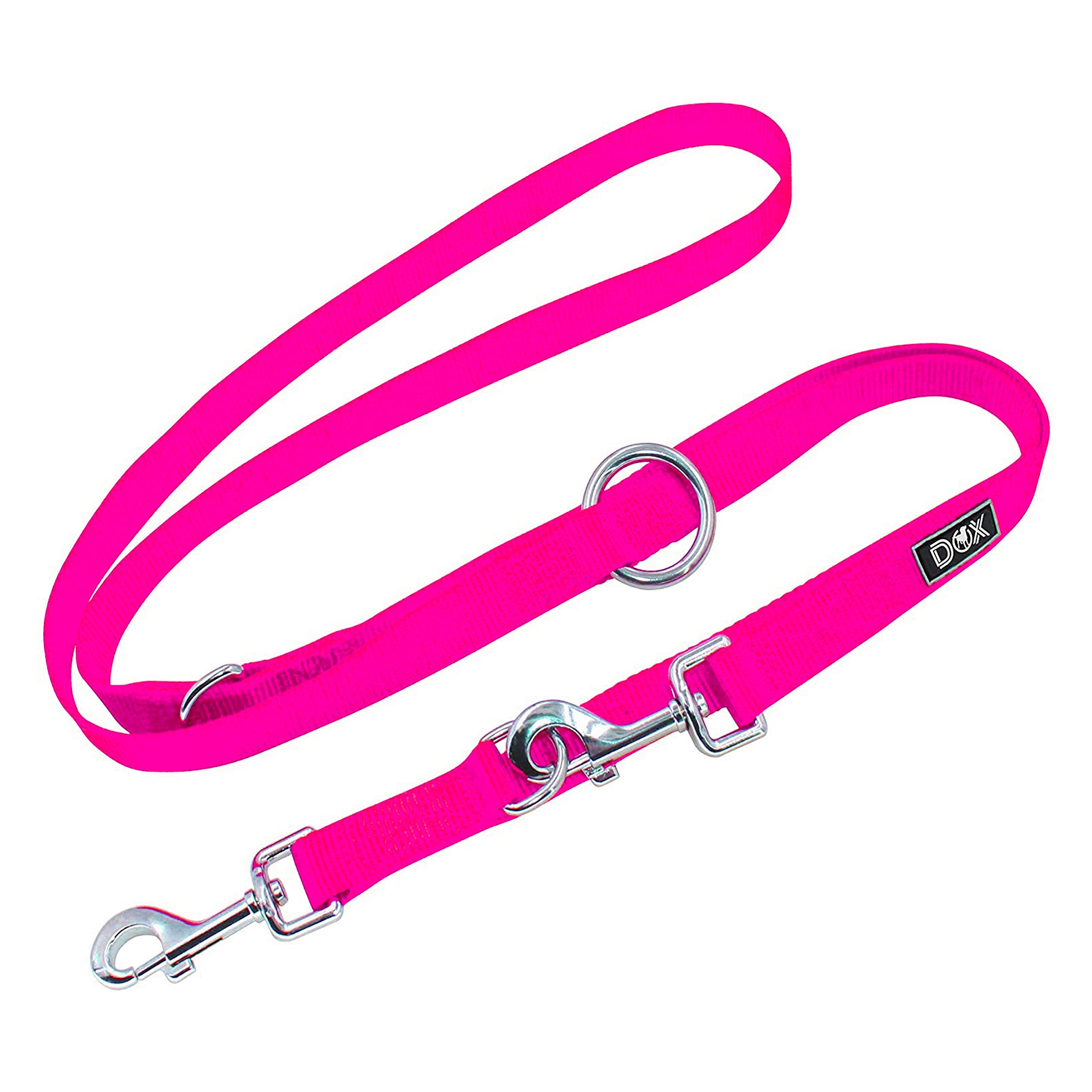 DDOXX Doppio Guinzaglio Addestramento per Cani Piccoli e Grandi in Nylon, Regolabile in 3 Modi, 2m | Accessori Gatti e Cuccioli | Rosa, XS