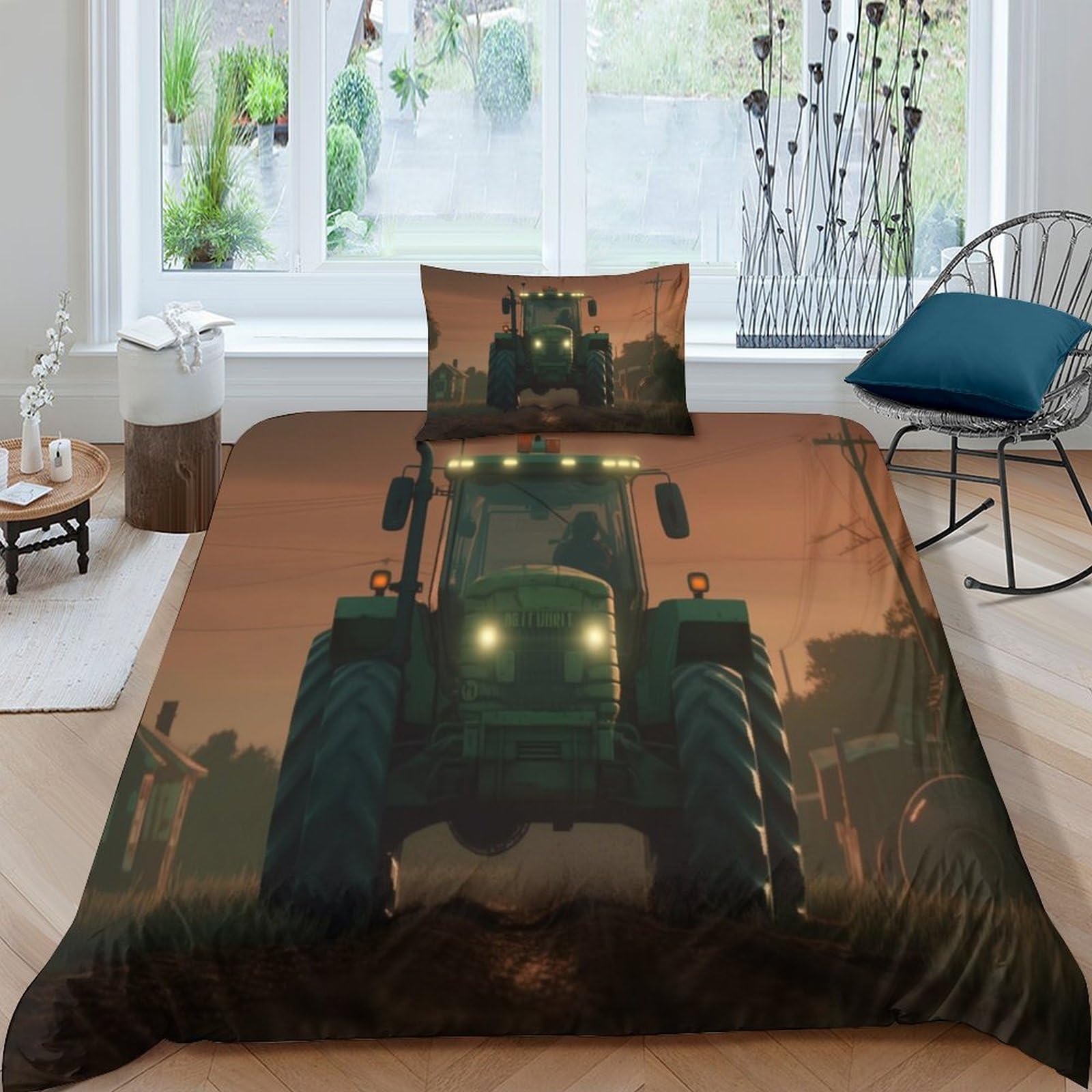 HONGBING Tractor 3D Printed for Boys Girls Comforter Covers Duvet Cover Quilt Cover Bedding Set Soft Microfiber with Pillow Cases with Zipper Closure 3 Pieces Single（135x200cm）