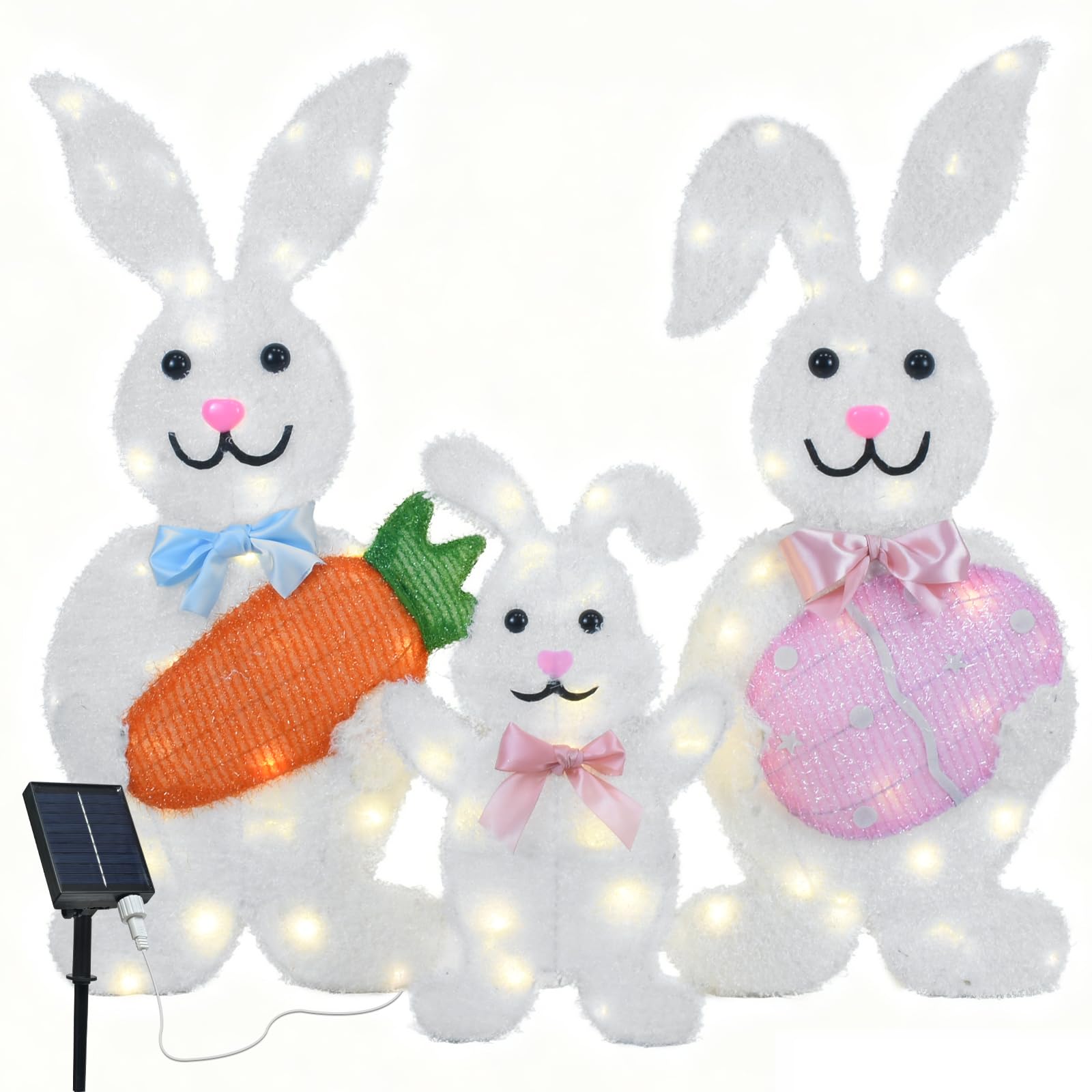Lapin de Pâques extérieur solaire lot de 3 lampes de jardin métal éclairé étanche