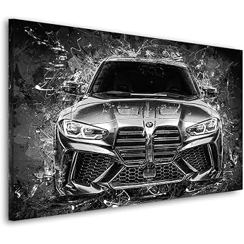 Art Designs24 BMW M4 Abstract SW Style Car Canvas Picture with Real Wood Stretcher Frame Canvas Picture Painting Art High-Quality Art Prints XXL Pictures on Canvas