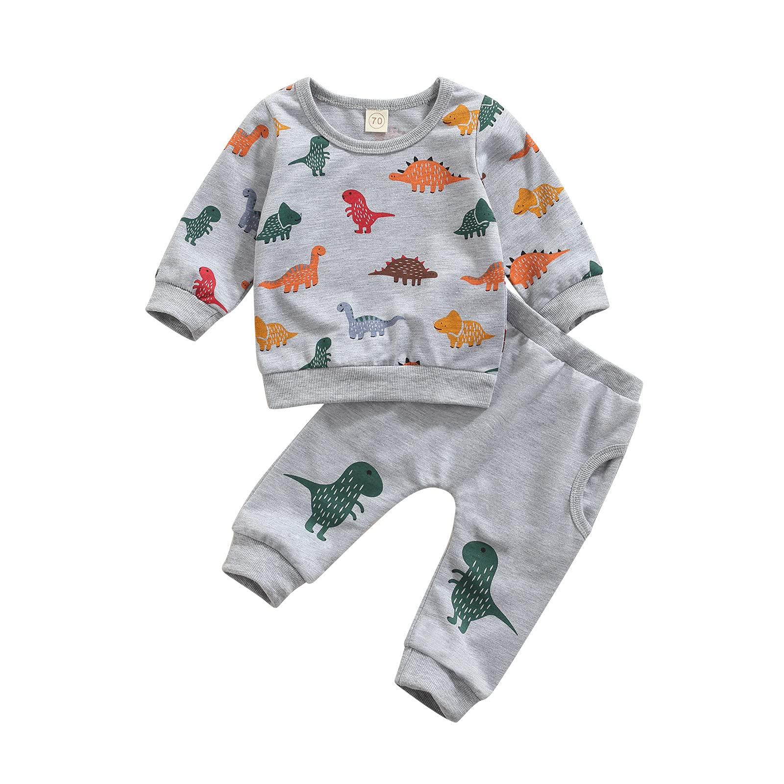 Infant Baby Boy Girl Fall Winter Clothes Basic Solid Cotton Pullover Sweatshirt Top Drawstring Pants Outfit Set