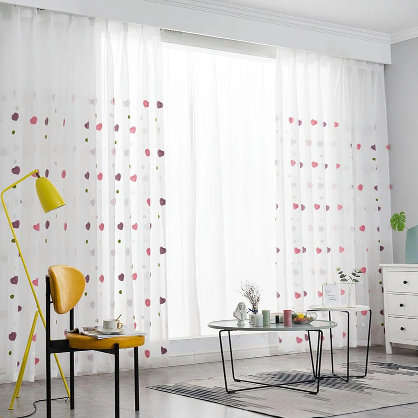 Süße rosa Herz-Tüll-Kinder-Mädchen-Schlafzimmer-Cartoon-Stickerei-Vorhänge, Tüll-Wohnzimmervorhänge