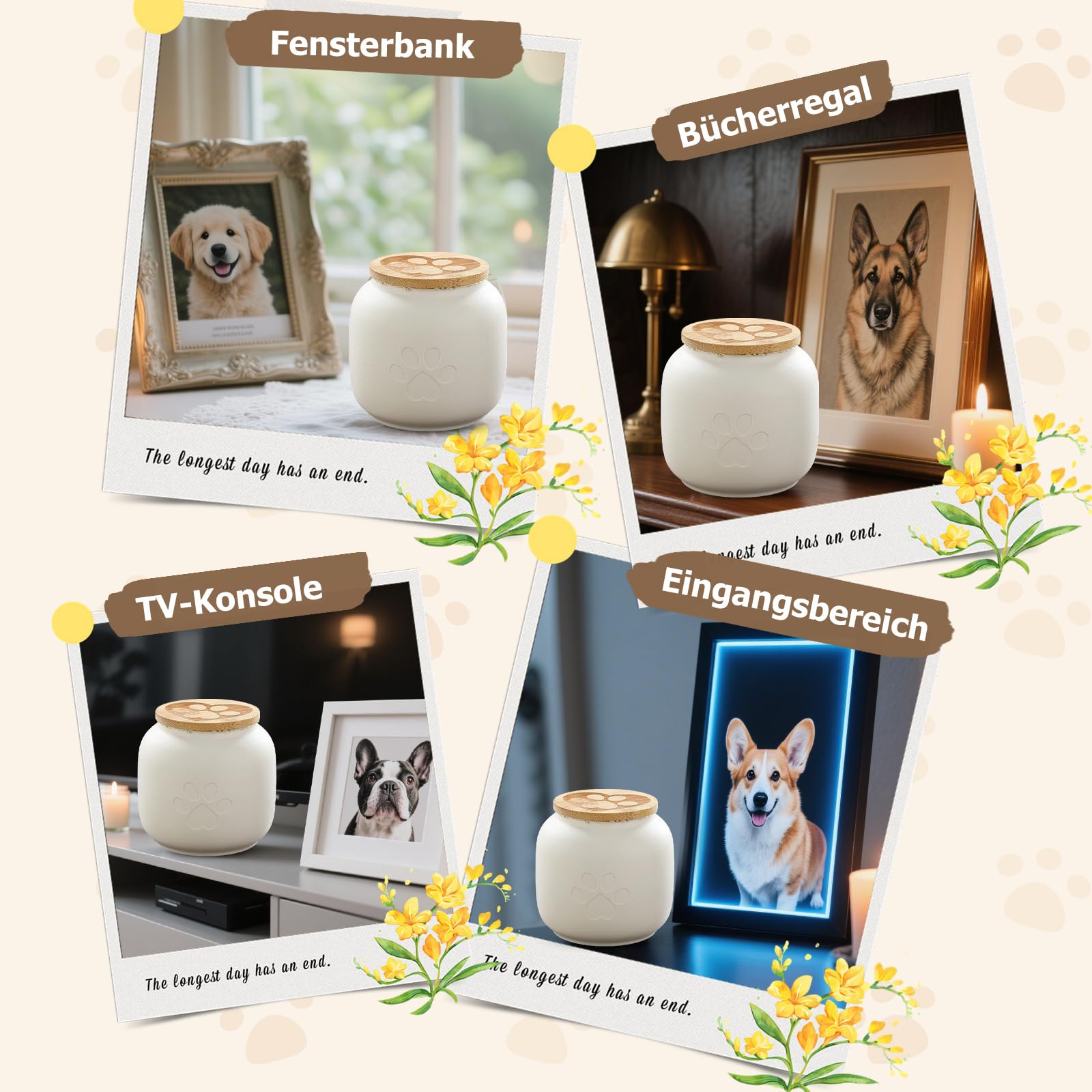 PETCUTE Katzen Urne,Urne für Hund,Mini Urne aus Keramik,Wasserdicht Gedenkurne,Handgefertigte Tierurne aus Hochwertiger Keramik für Hunde und Katzen,Weiß,500ml