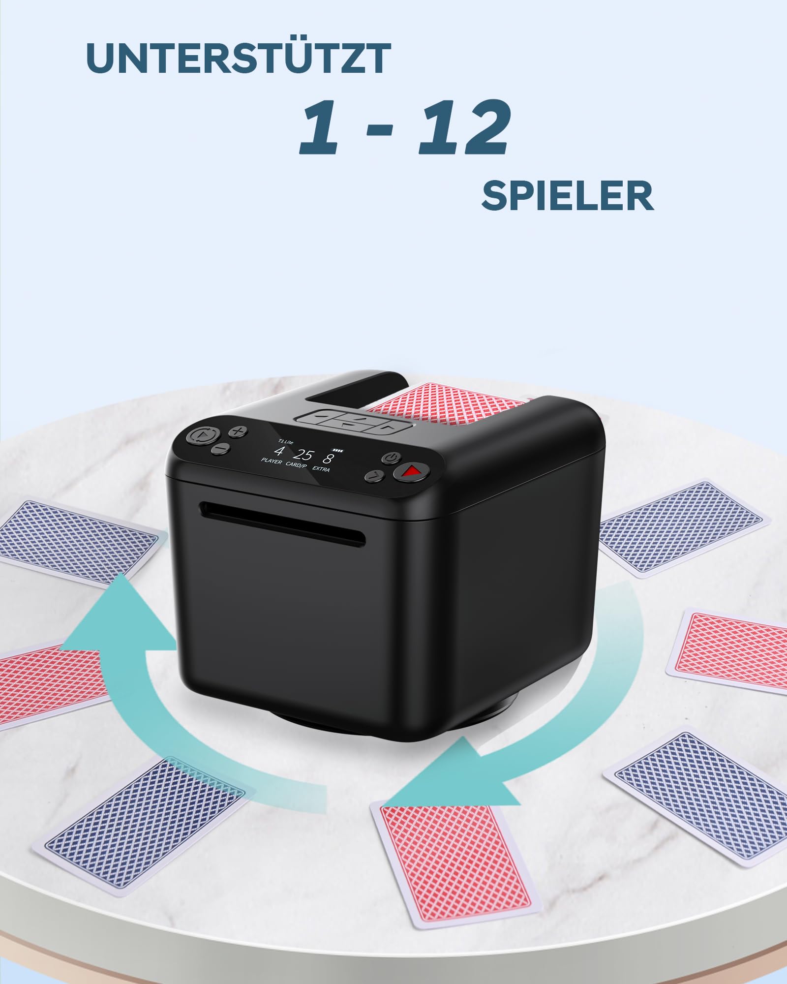 Automatischer Karten Austeiler, 180°/360° Drehung für 1–3 Decks, Karten Verteiler, 2–12 Spieler mit 4 Fernbedienungen, Eingebaute Spielmodi, Wiederaufladbar, Leise für Poker, Blackjack, Texas Holdem