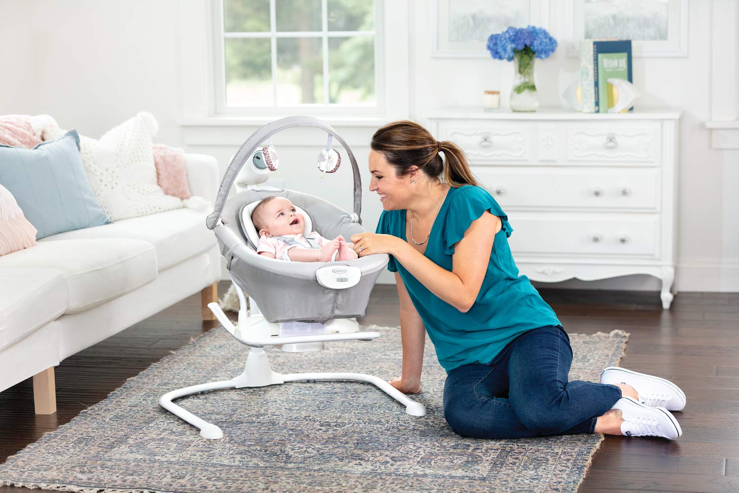 Graco - Duet Sway, Sdraietta a dodondolo 2 in 1, velocità di oscillazione regolabili, reclinazione a 3 posizioni, dondolo portatile, dalla nascita a circa 6 mesi (9 kg),fantasia Bear Tales
