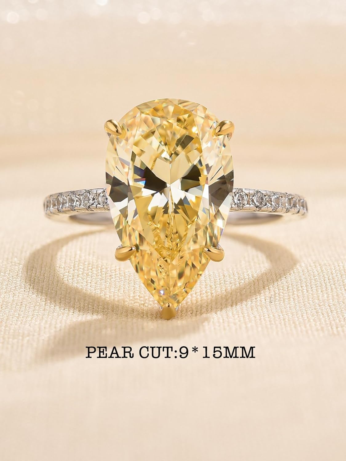 5.0CT Elongated Pear Shaped Yellow Stone Engagement Ring for Women, S925 Silver Hidden Halo 5A Grade CZ Promise Wedding Ring - Image 2