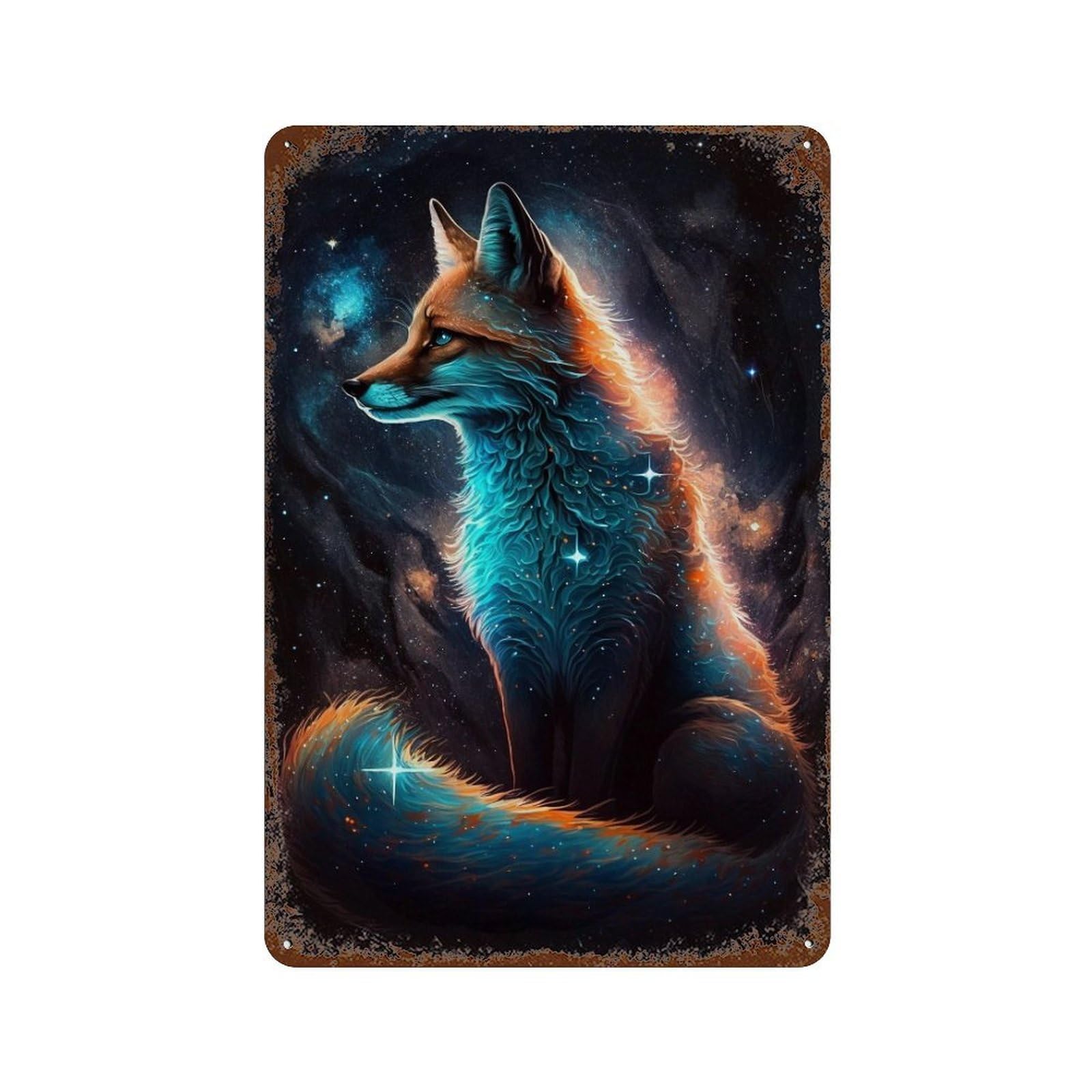 Cosmic Fox Art Print-8 Vintage Metal Tin Sign 11.8"x7.9", Ideal for Living Room, Hallway And Home Decor