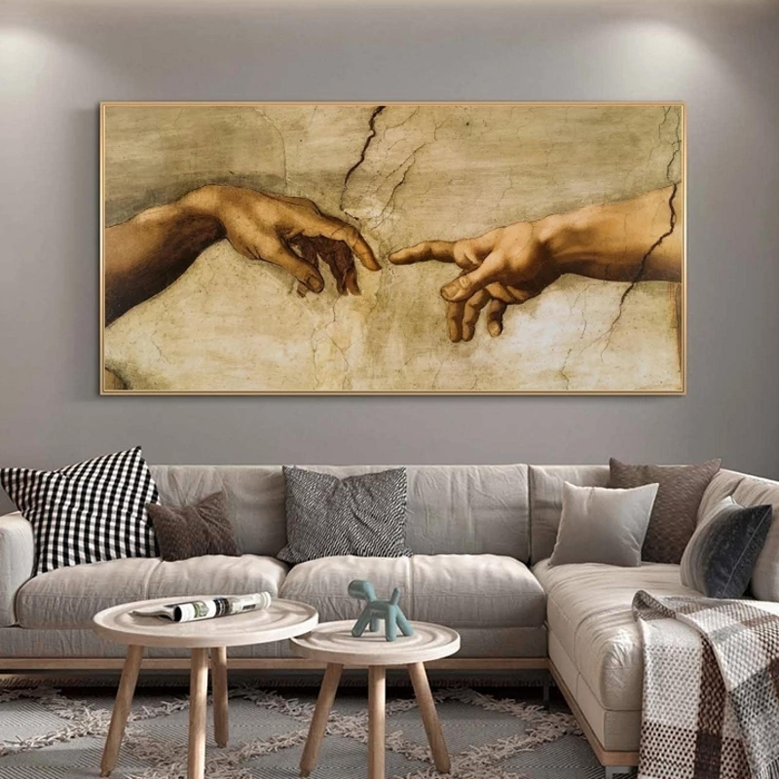 GEMMII La Creazione di Adamo di Michelangelo Quadro Su Tela Dipinti famosi Tela da parete Arte Mano a mano Stampe artistiche 80x160 cm Senza cornice
