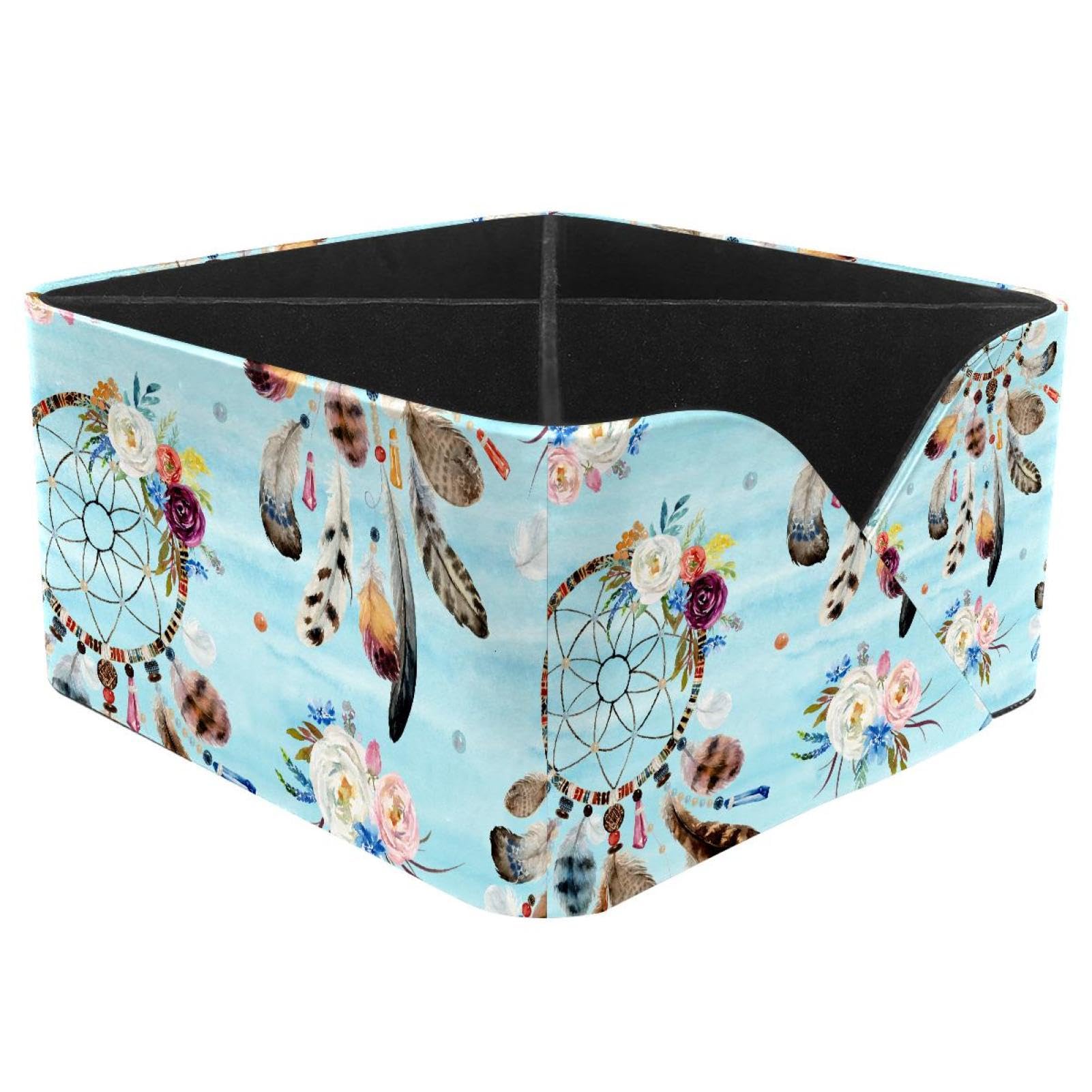 KengjuTesu Floral Feathers Dreamcatchers Desktop Organizer Pen Holder, Rectangular Pencil Cup for Office, Study and Makeup Stations