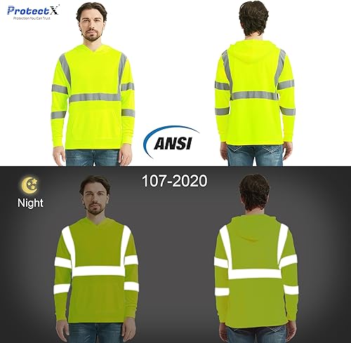 Miniatura 10 de ProtectX Camisetas de seguridad reflectantes de manga larga resistentes para hombre, de alta visibilidad para construcción, clase 2-3 tipo R