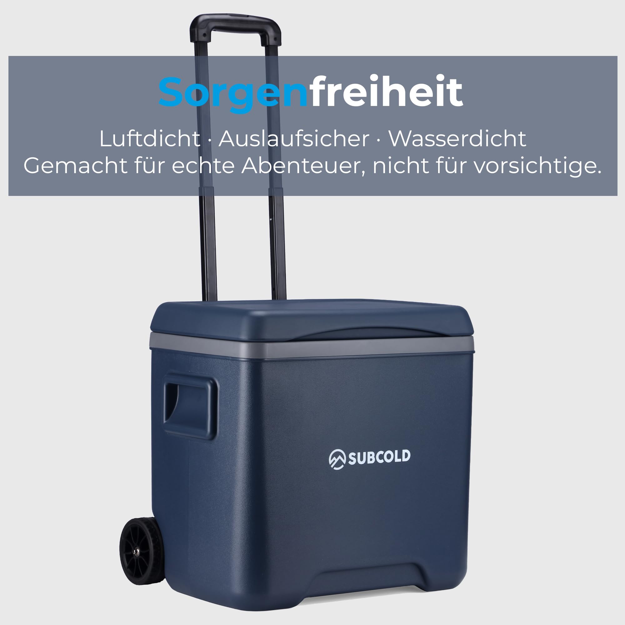 Subcold Chilly Kühlbox mit Rollen & 2 Kühlakkus, Isolierte Rollkühlbox mit Trolleygriff, Camping Kühlbox für Auto, Reisen, Picknick, Strand & Outdoor