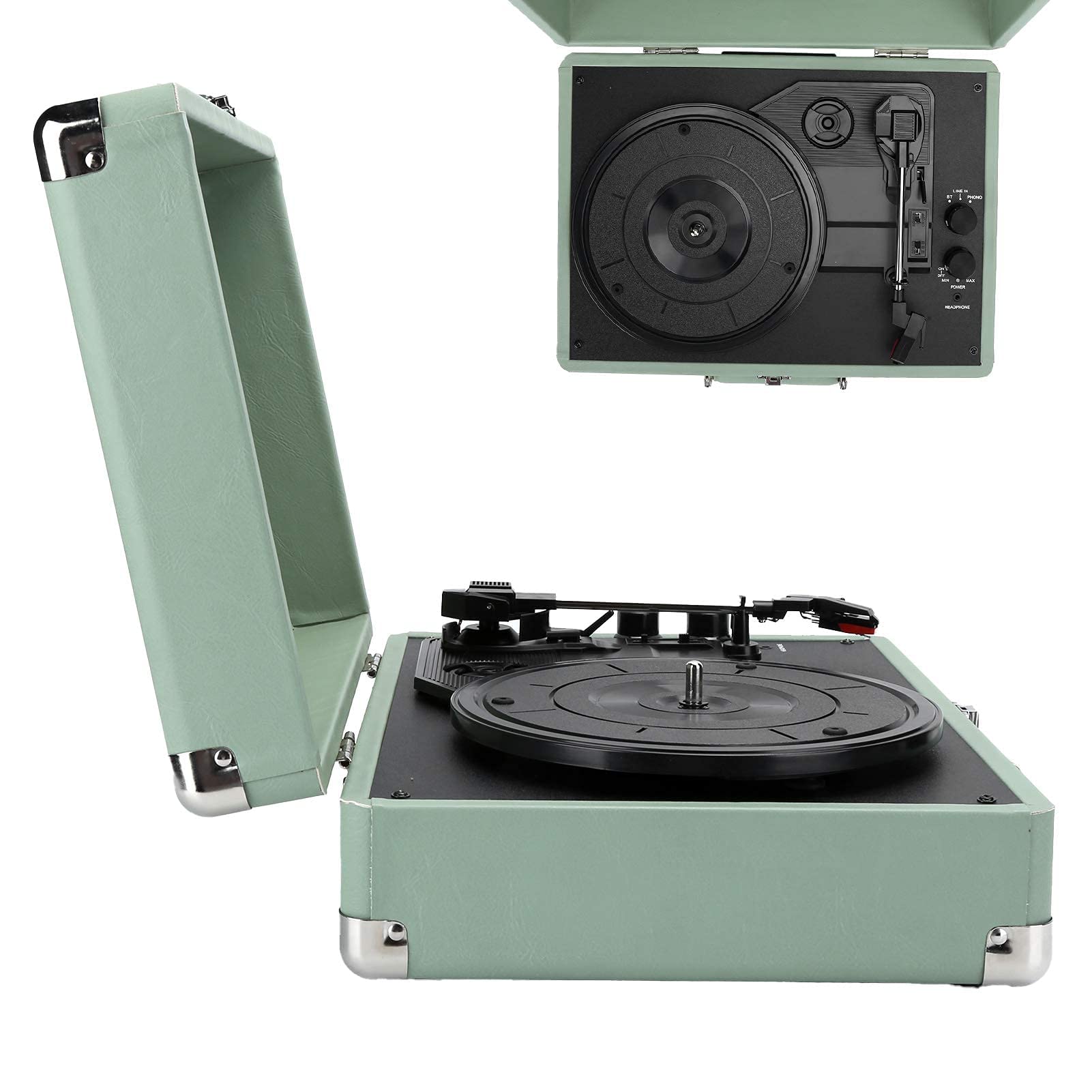 Giradischi in Vinile, Giradischi Portatile Vintage con Giradischi Bluetooth, 33/45/78 Giri, Altoparlanti Stereo integrati, Supporto 100/u2011, Dischi in Vinile da 7/10/12 Pollici