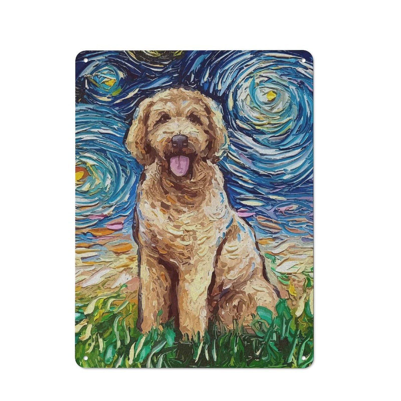 Junmoney Style-3 Vintage Vintage Metal Sign 40X30cm Featuring Dog Starry Night, Restaurant Wall Art For Takeaway, Bar, Kitchen Or Counter Area