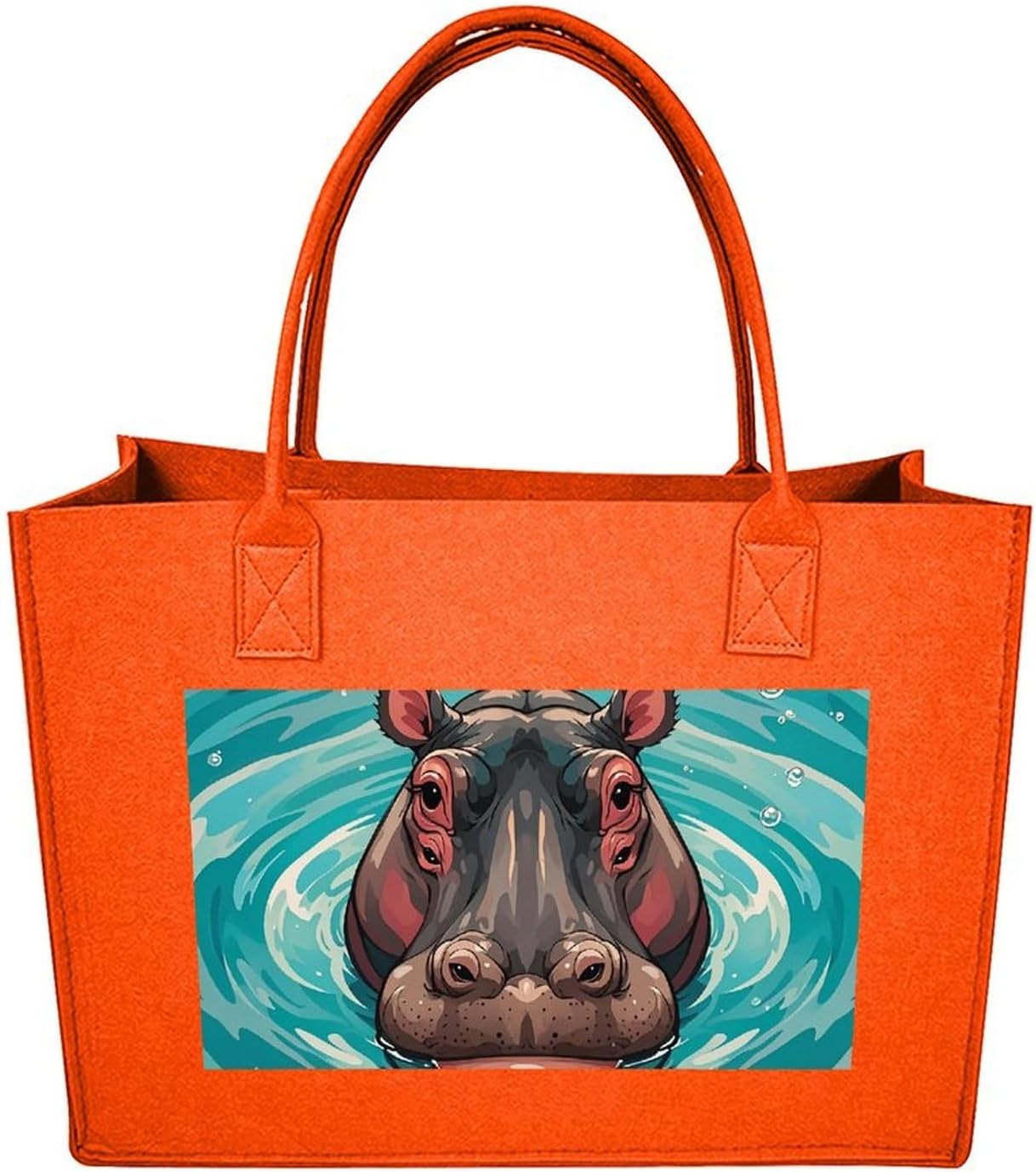 Cute Hippopotamus Tote Bag for Unisex, Large Felt Shopping Bag with Handles, Handbag, Reusable Gift Bag