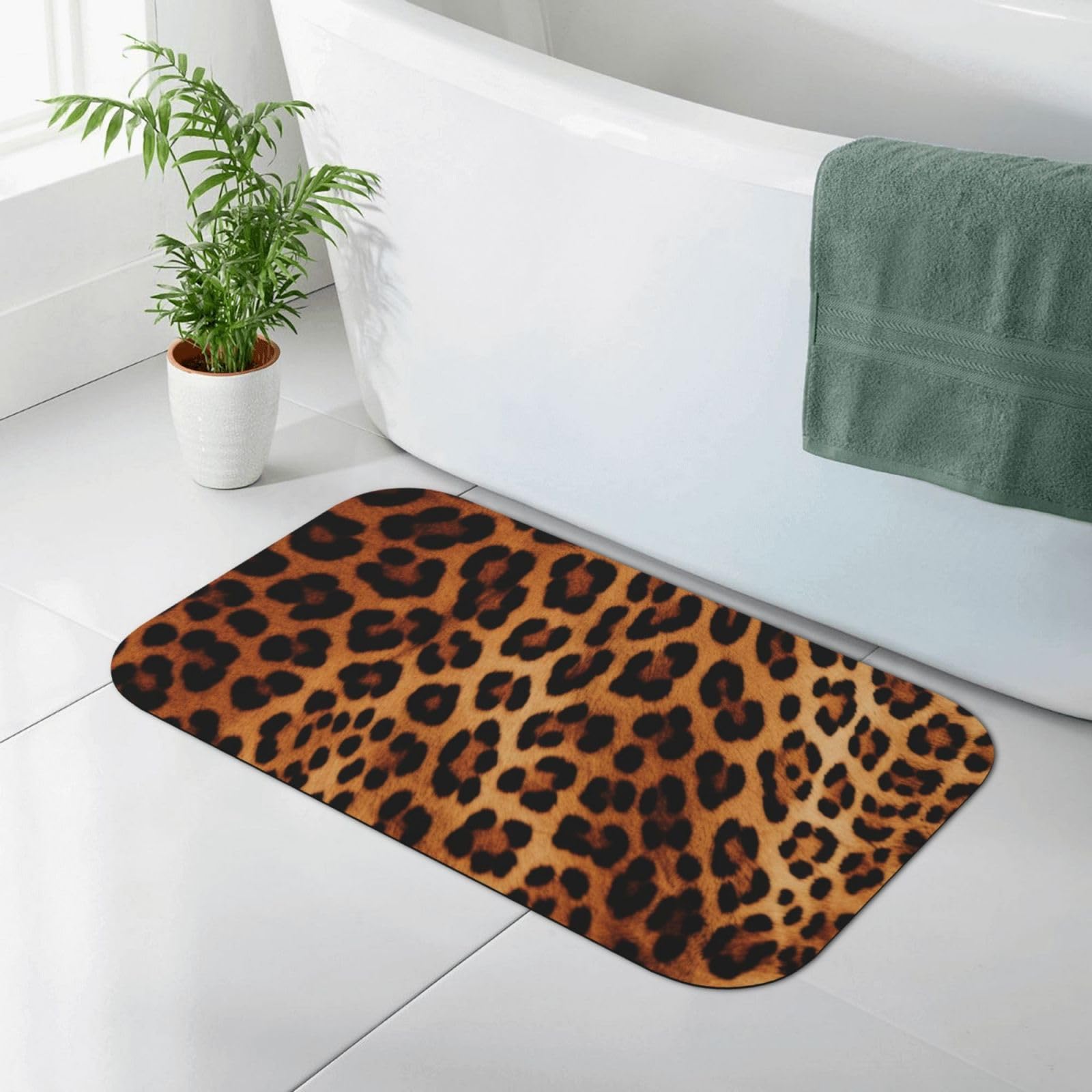 Tapis de bain diatomées 80x50 cm motif léopard chic et durable