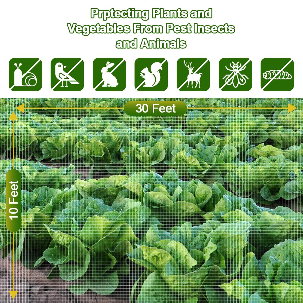 Red de jardín, 10 x 30 pies, cubierta para plantas, malla ultrafina, protección contra plagas, mosquitera para pájaros, plantas, para verduras, frutas, flores, cultivos, jardín