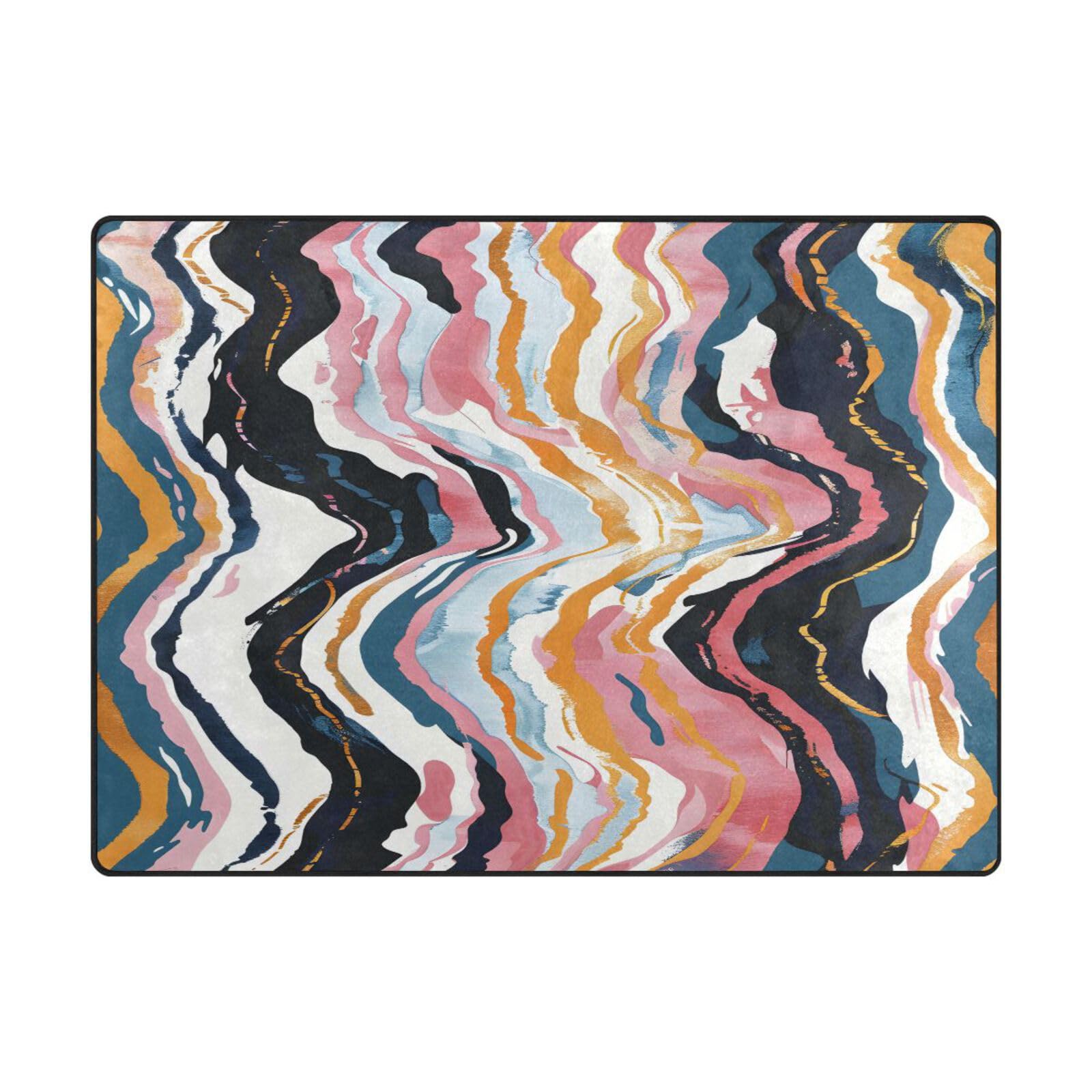 Tapis de sol contemporain 203 x 147 cm à rayures aquarelles grand tapis salon