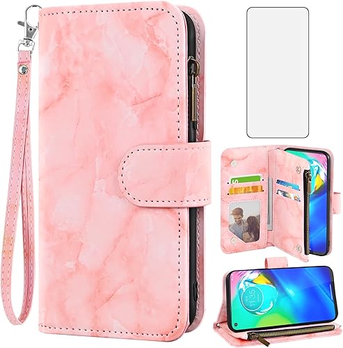 Asuwish Funda de teléfono para Moto G Power 2020 con protector de pantalla de vidrio templado y soporte de ranura de cuero de mármol para tarjetas disponible en Yaxa Peru