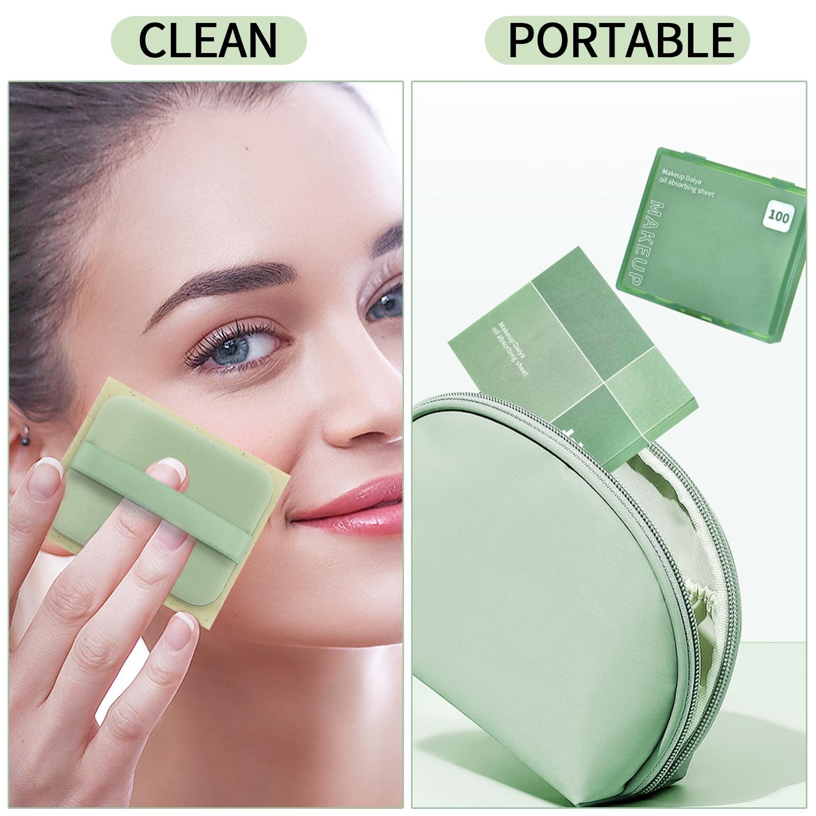 Erinde Hojas secantes de aceite con espejo y soplo, 300 hojas de papel absorbente de aceite facial para piel grasa, aptas para maquillaje