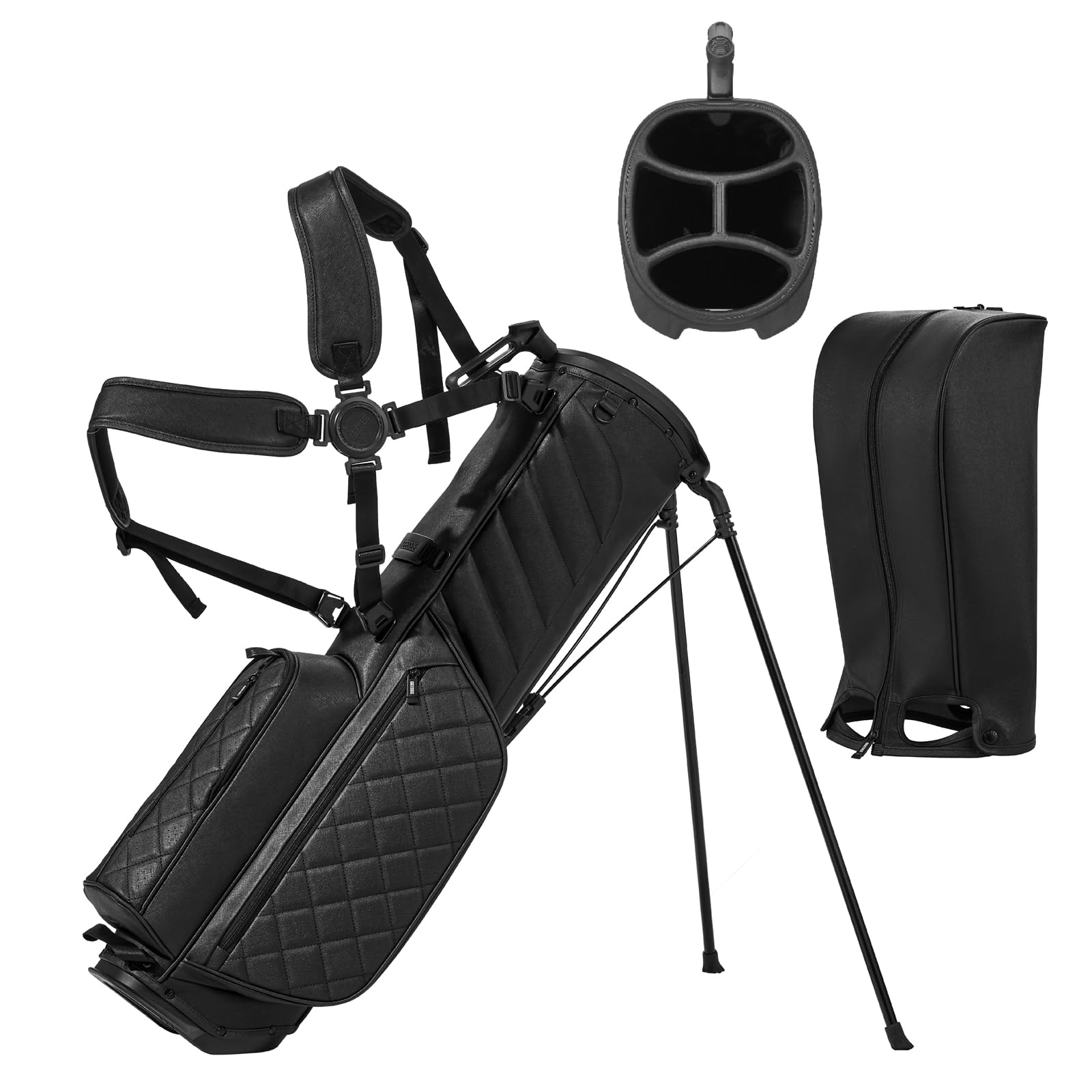 4-Way Golf Stand Bag, Premium PU Leather Lightweight Stand Bag
