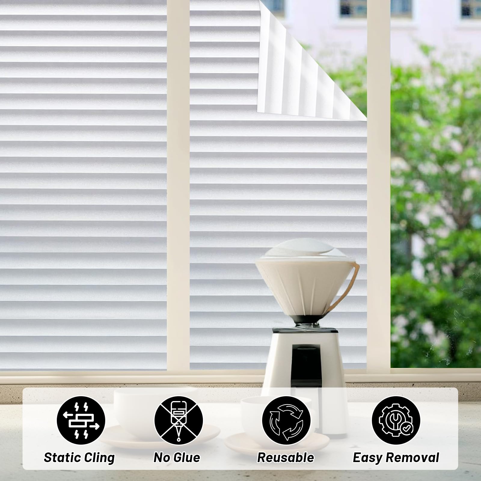 DUOFIRE Fensterfolie Jalousien Muster Fenster Sichtschutzfolie Anti-UV Abnehmbare Sichtschutzfolie Statisch Haftende Glasfolie Kein Kleber Fensteraufkleber für Badezimmer Schlafzimmer Büro (60 x 400