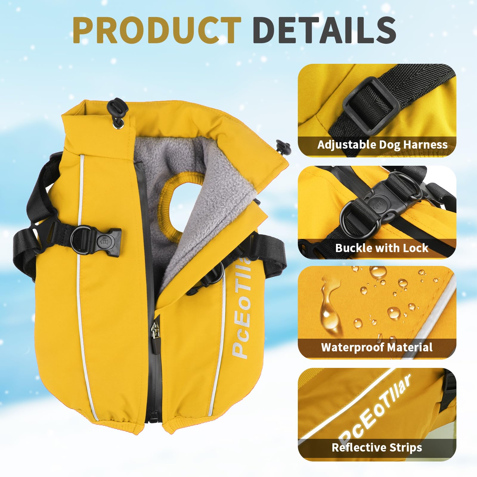 PcEoTllar Waterproof Dog Coat for Small Dogs Warm Reflective Jacket with Harness for Winter Skiing Costume Cotton Dog Sweater - Image 2