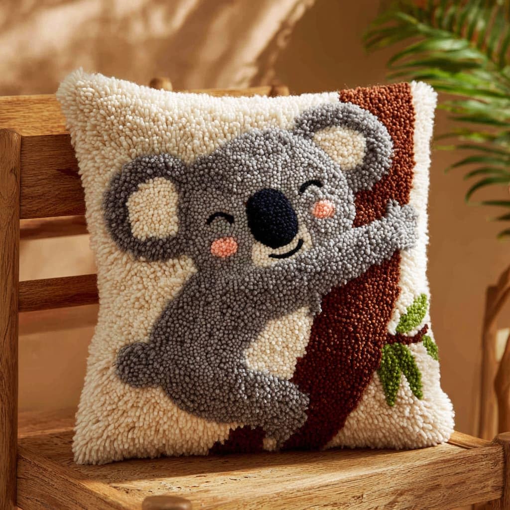 Taxpy Latch Hook Cushion Kits, Koala Pillow Case Rug Cover DIY Needlework Embroidery Kits Handmade Cushion Kit 43x43cm