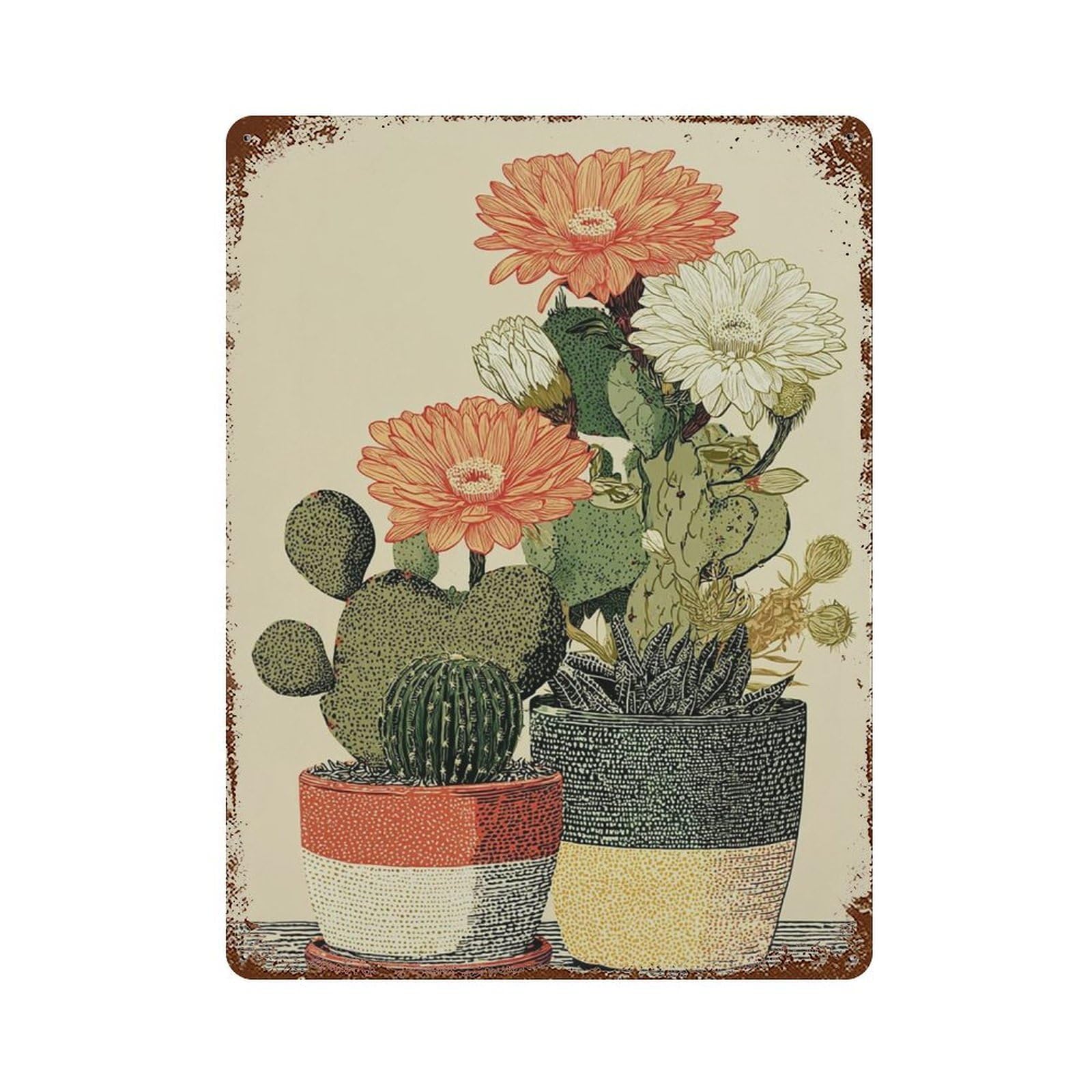 xiaoxiaoshen Blooming Cactus Botanical Flower Southwest Desert Wall Decor Art Metal Tin Poster Modern Home Decor Art Home Bar Shop Decorations Vintage Sign 40x30cm