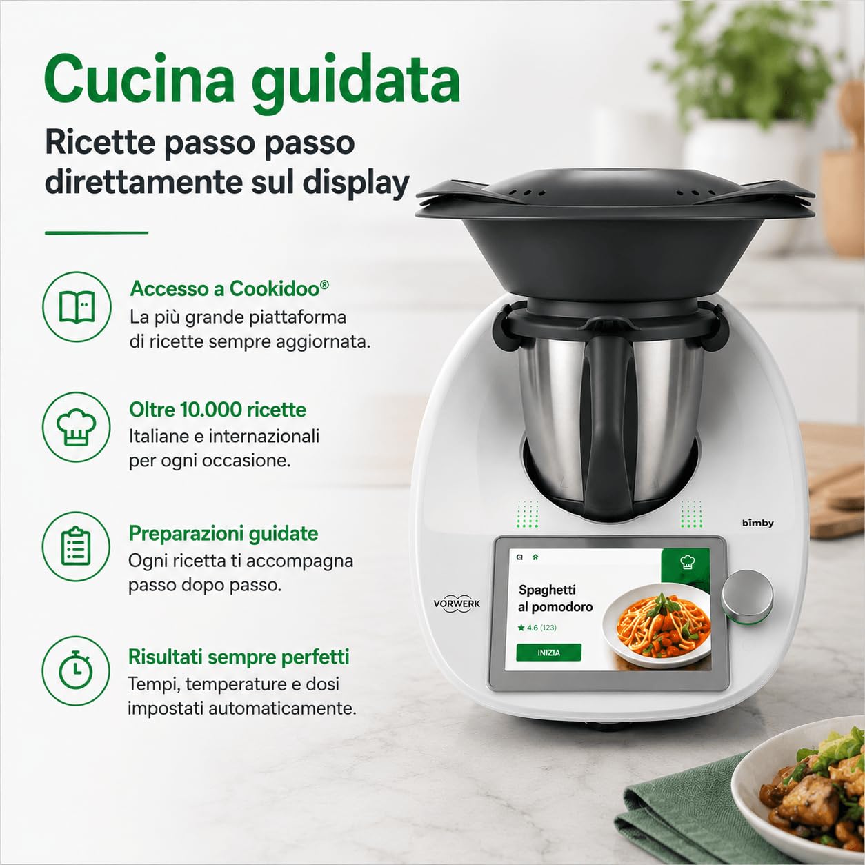 VORWERK BIMBY TM6 ORIGINALE – Robot da Cucina Multifunzione con Display Touch, Cookidoo® Integrato, Varoma e Cottura Guidata – Assistenza e Garanzia incorporate (Rigenerato Come Nuovo)