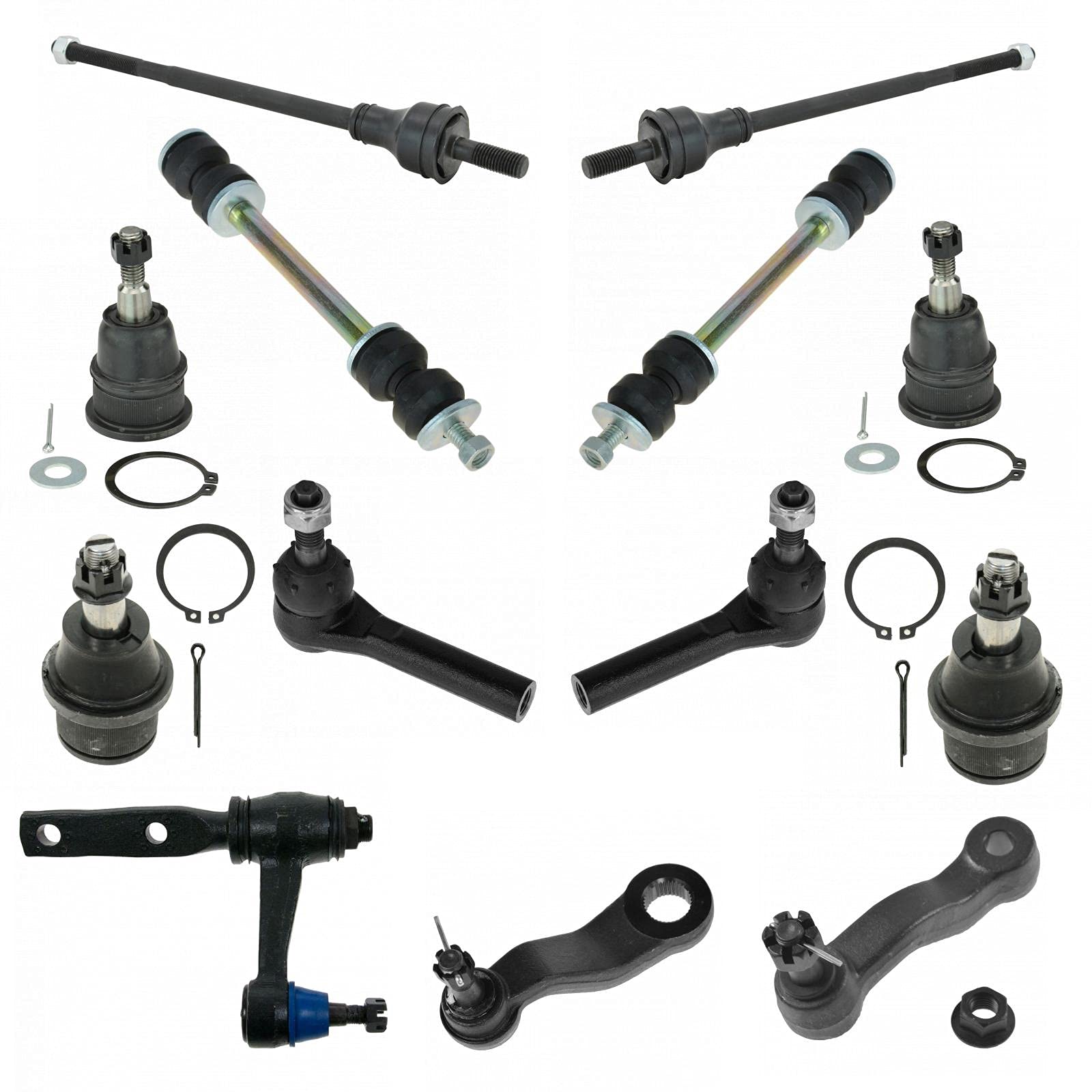 TRQ Front Steering & Suspension Kit Ball Joint Idler Arm Idler Arm Bracket Assembly Pitman Arm Sway Bar Stabilizer Link Tie Rod Compatible with Chevrolet GMC