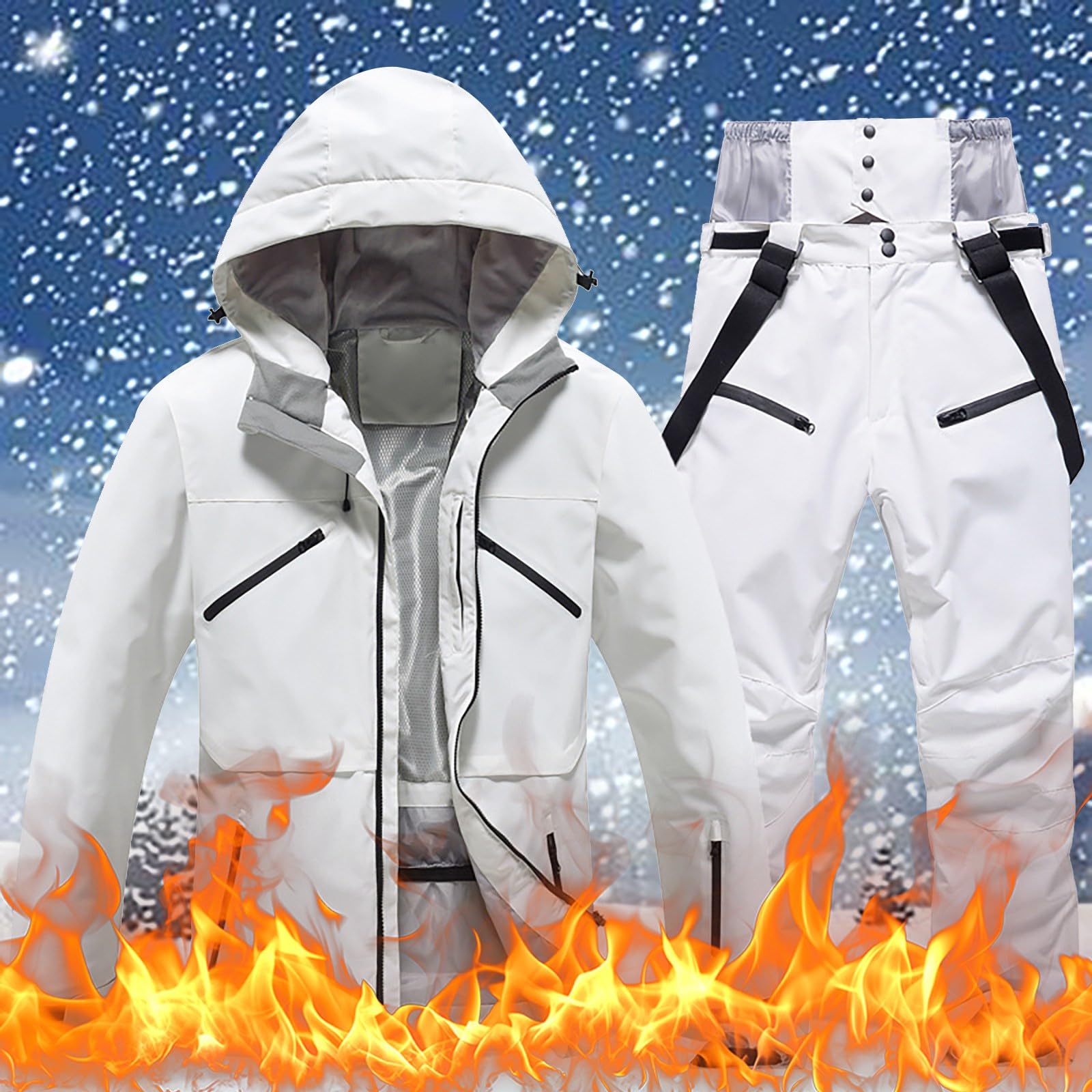 Generisch Ensemble veste de ski pour homme - Coupe-vent - Isolation - Manteau de snowboard - Respirant - Imperméable - Chaud