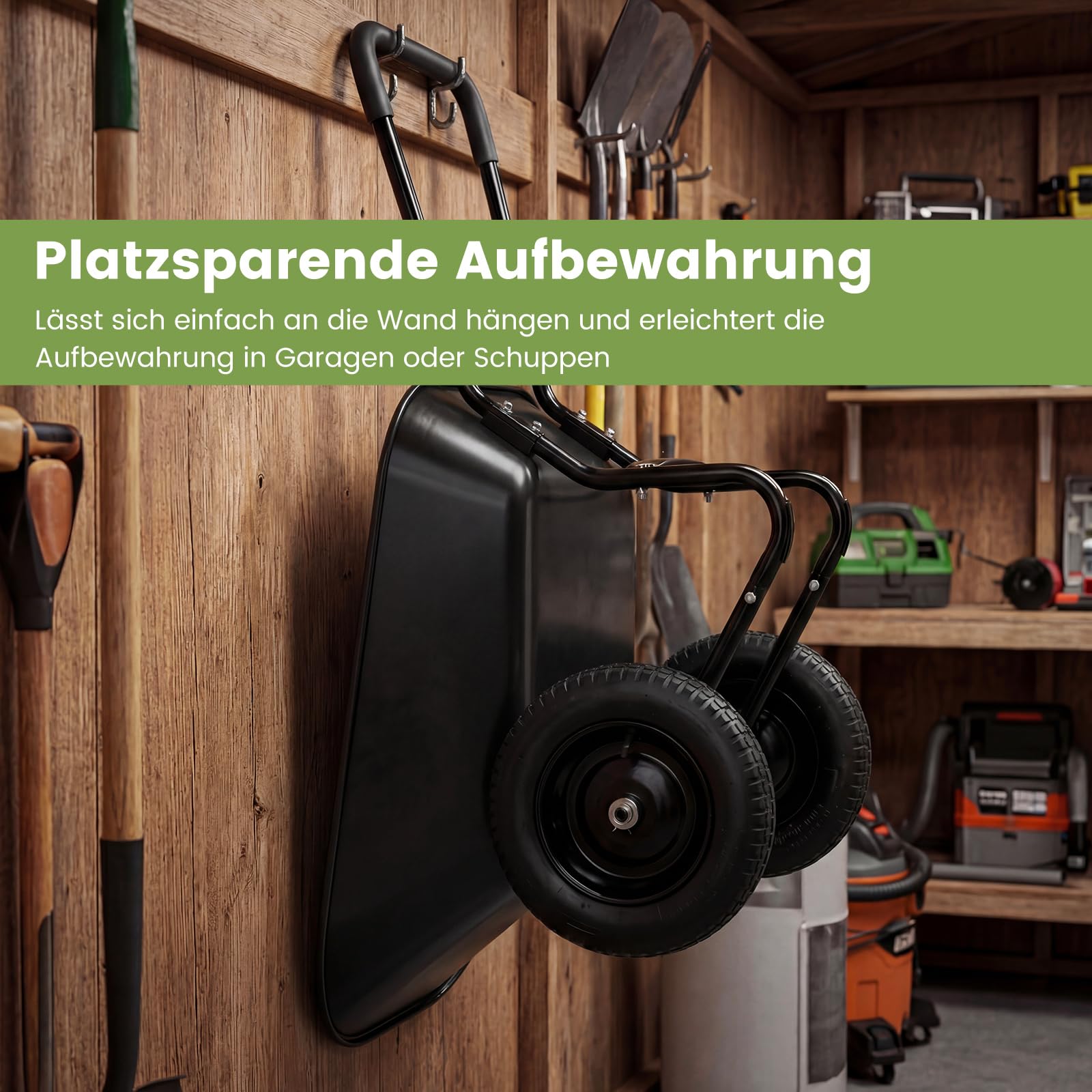 COSTWAY Schubkarre 2 Räder, Vollgummireifen, 78 L, Schiebkarre mit Kippfunktion & Griff, Gartenschubkarre bis 100 kg, Bauschubkarre Metallrahmen, Transportkarre Garten, 64 x 138 x 65 cm (Schwarz)