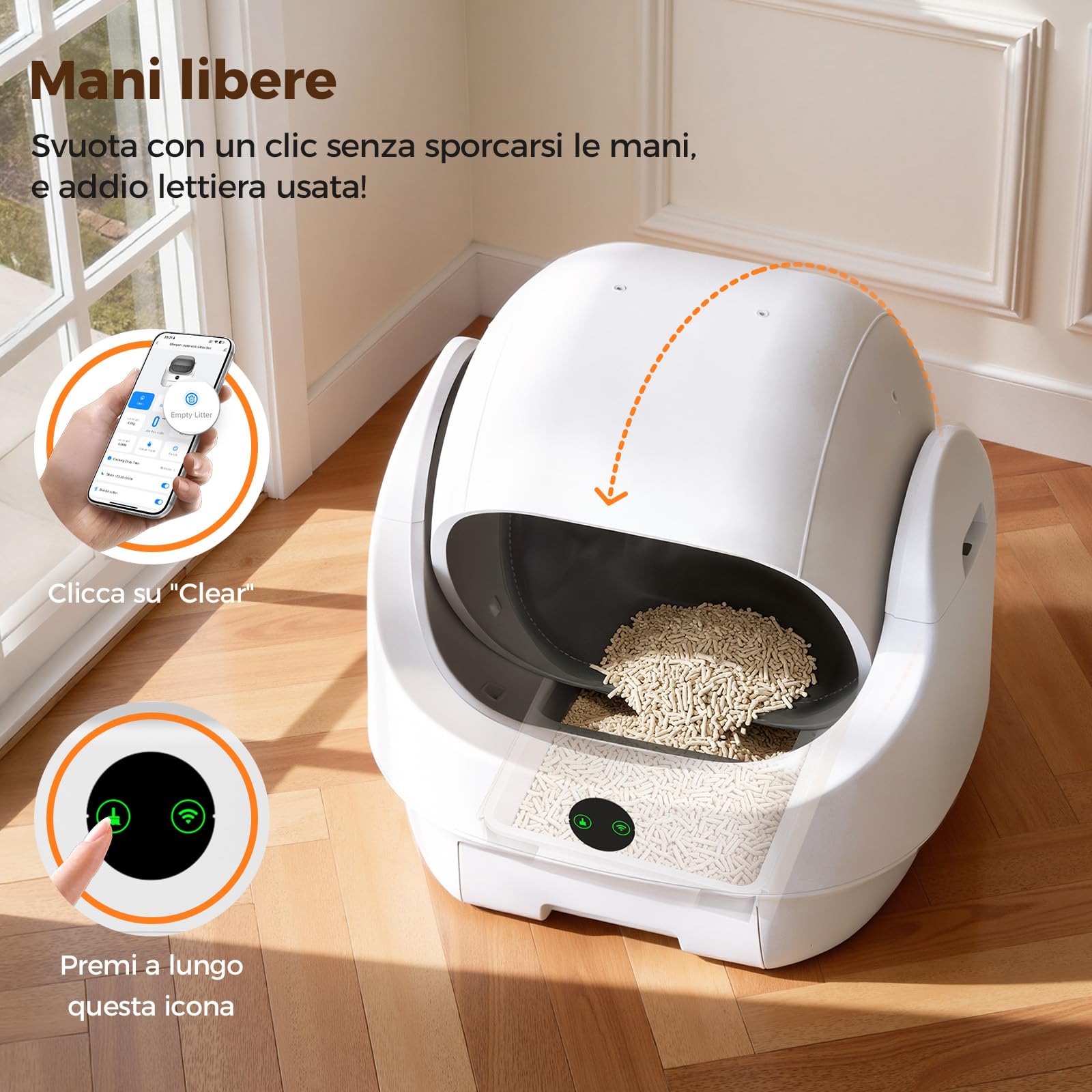 Lettiera Gatto Autopulente Aperta, Ellenpent Lettiera Automatica Silenziosa per Gatti Grandi Antiodore, Cassetta per Gatti Abilitata WiFi Controllo APP&Sicurezza, Ideale per Famiglie con Più Gatti