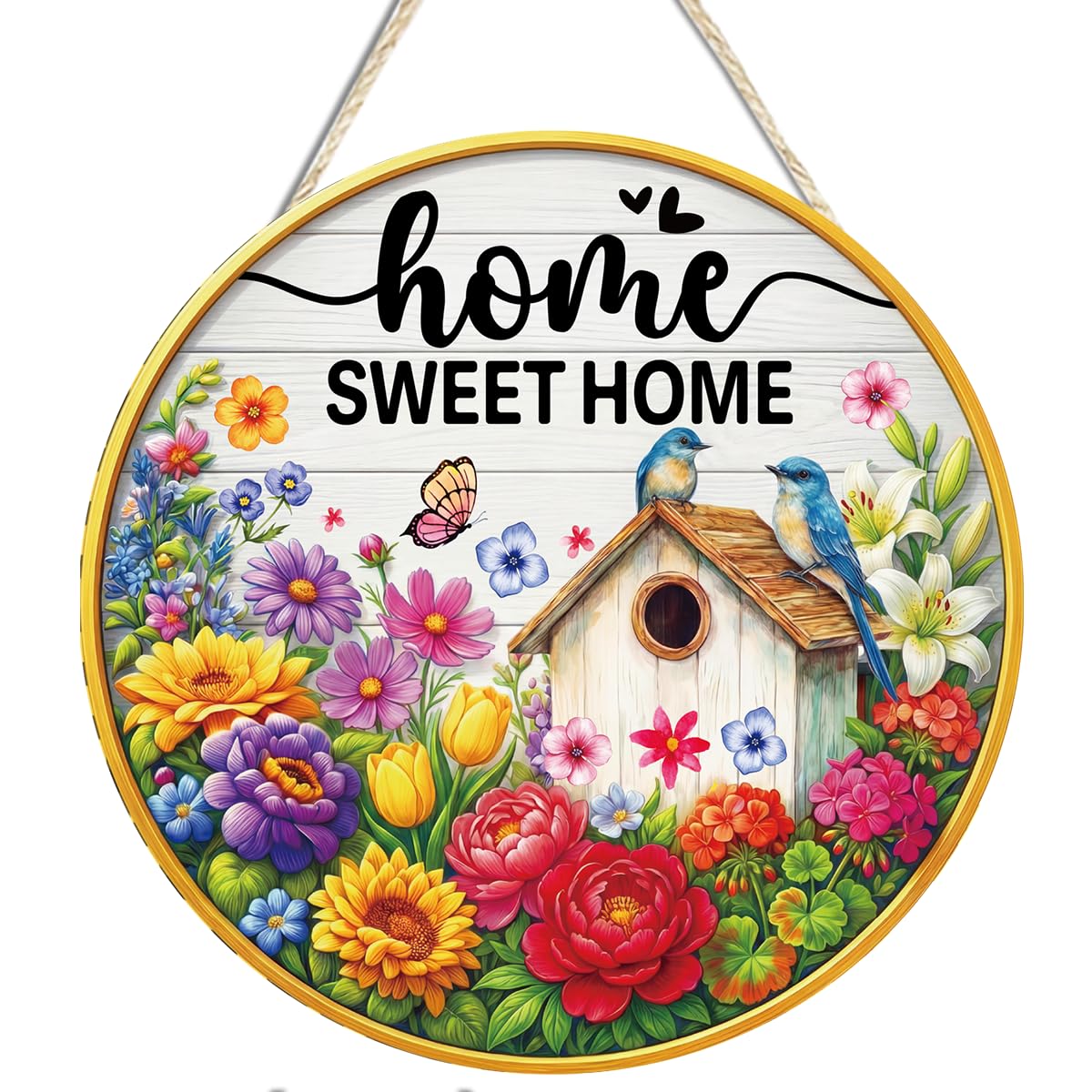 Home Sweet Home Floral Metal Welcome Door Sign Wall Decor | Vibrant Clolorful Floral Design/For Home Porch Farmhouse/Ready To Hang/12 × 12 inches