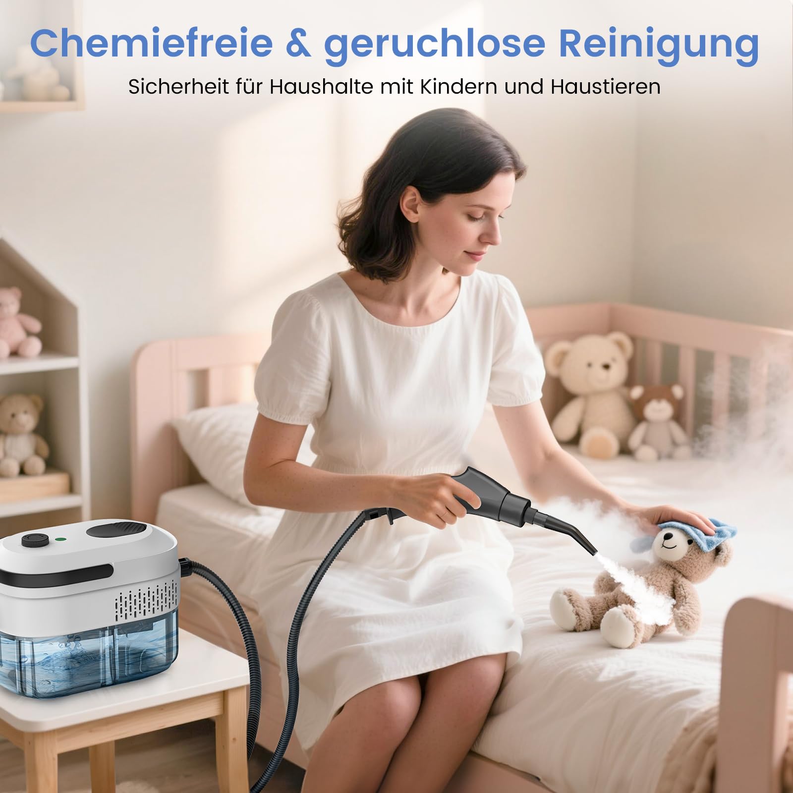 Granarbol Fettlösend Handgerät Dampfreiniger für Alles,1400ml/4Bar/105℃ Steam Cleaner,15s Schnellheizung Handdampfreiniger mit 8PCS Ersatzbürste für Boden,Auto,Polstermöbel,Fliesen,Teppich,Badezimmer